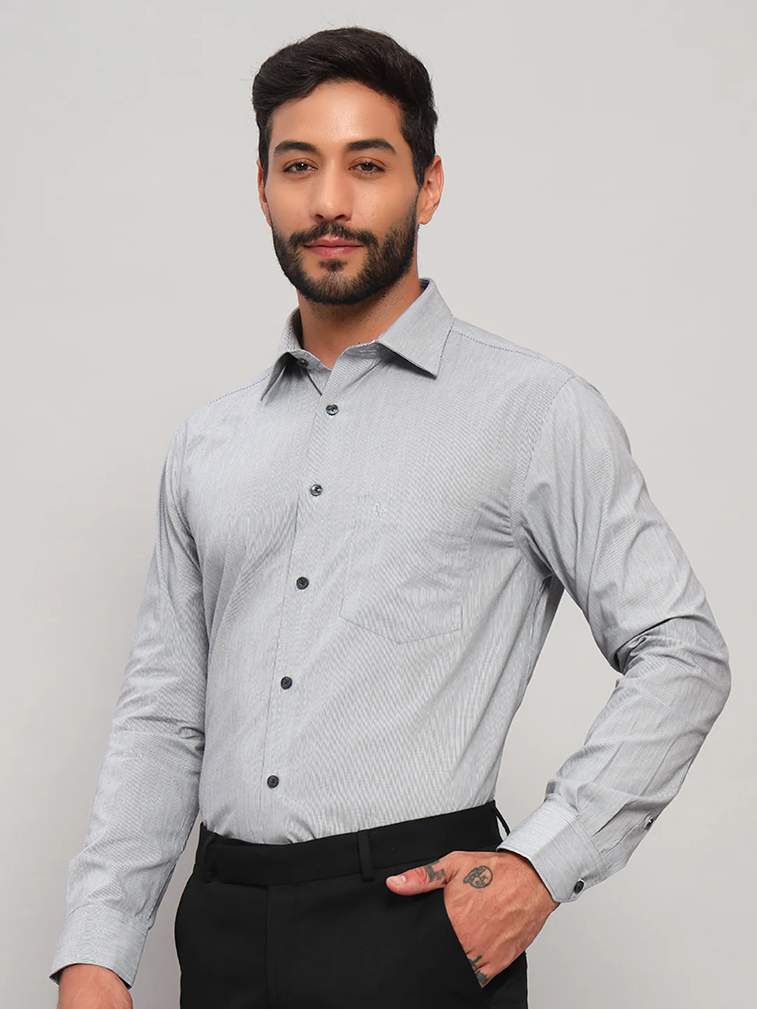 Formal Shirt for Men l Breathable & Soft with Color Fastness Regular Fit Spread Collar Neck Cotton Fabric Striped Pattern - Image 3