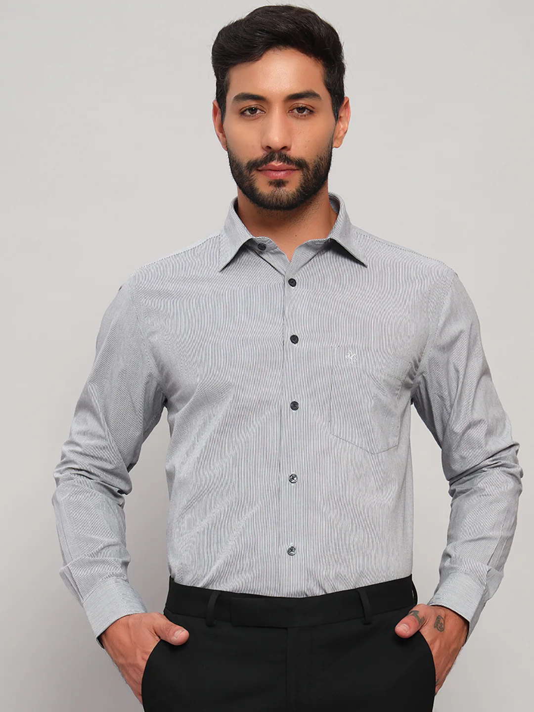 Formal Shirt for Men l Breathable & Soft with Color Fastness Regular Fit Spread Collar Neck Cotton Fabric Striped Pattern - Image 4