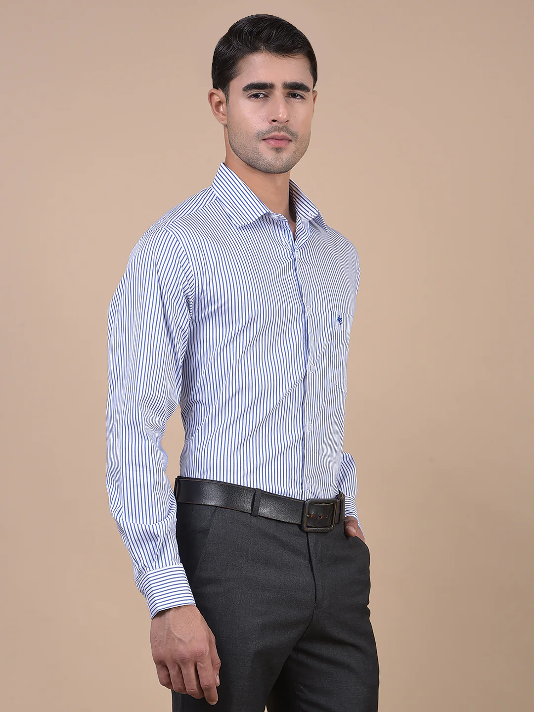 Formal Shirt for Men l Breathable & Soft with Color Fastness Regular Fit Spread Collar Neck Cotton Blend Fabric Striped Pattern - Image 3