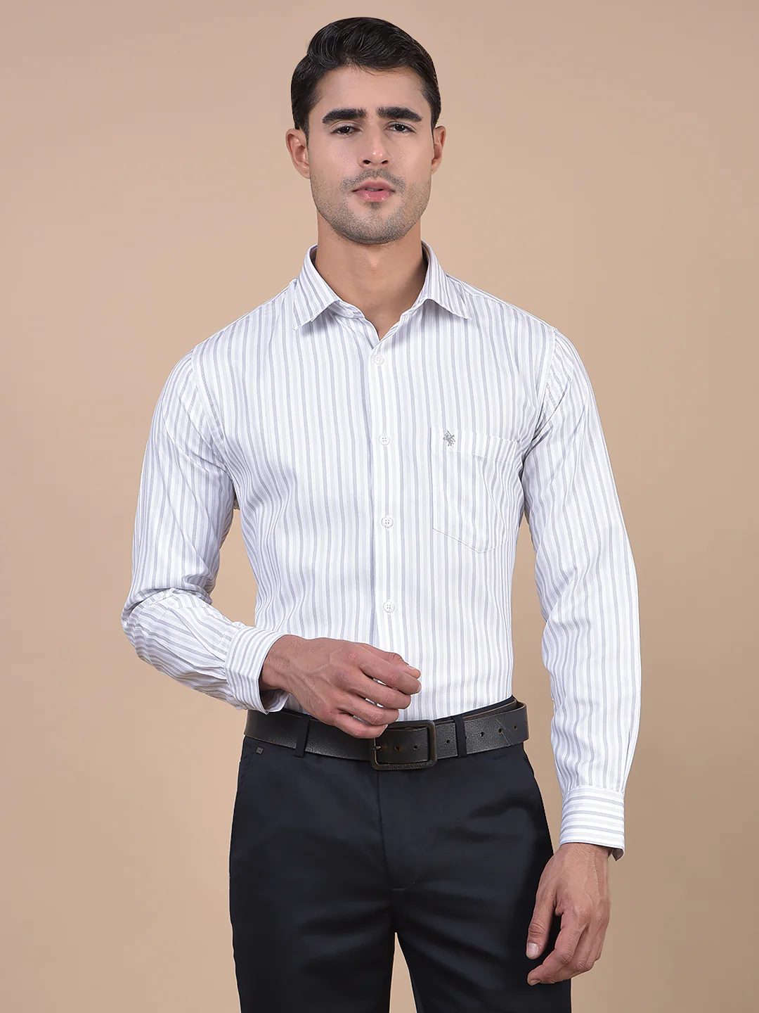 Formal Shirt for Men l Breathable & Soft with Color Fastness Regular Fit Spread Collar Neck Cotton Blend Fabric Striped Pattern - Image 9
