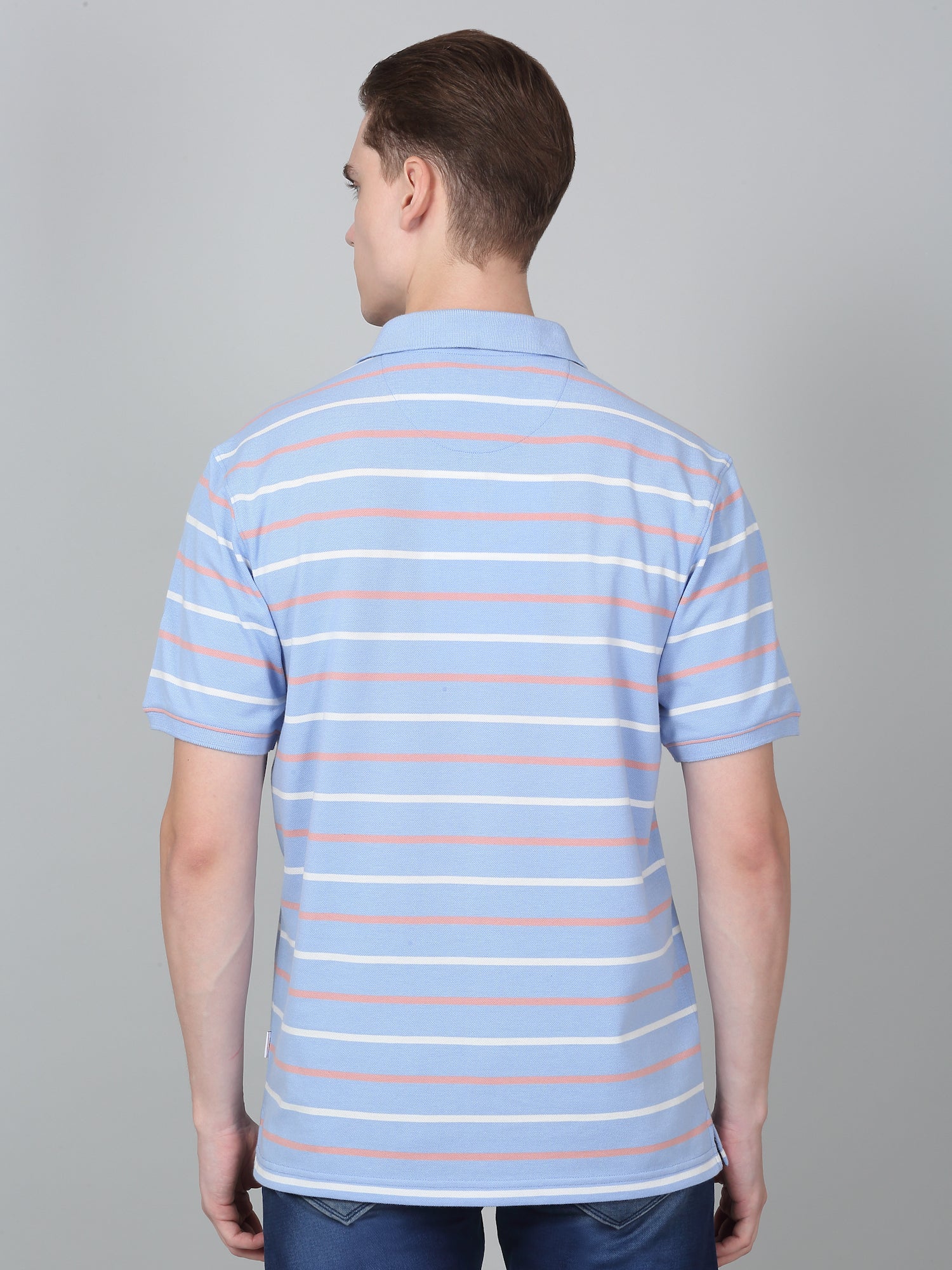 T-Shirt for Men | Breathable & Soft with Color Fastness Regular Fit Polo Neck Poly Cotton Fabric Striped Pattern - Image 2