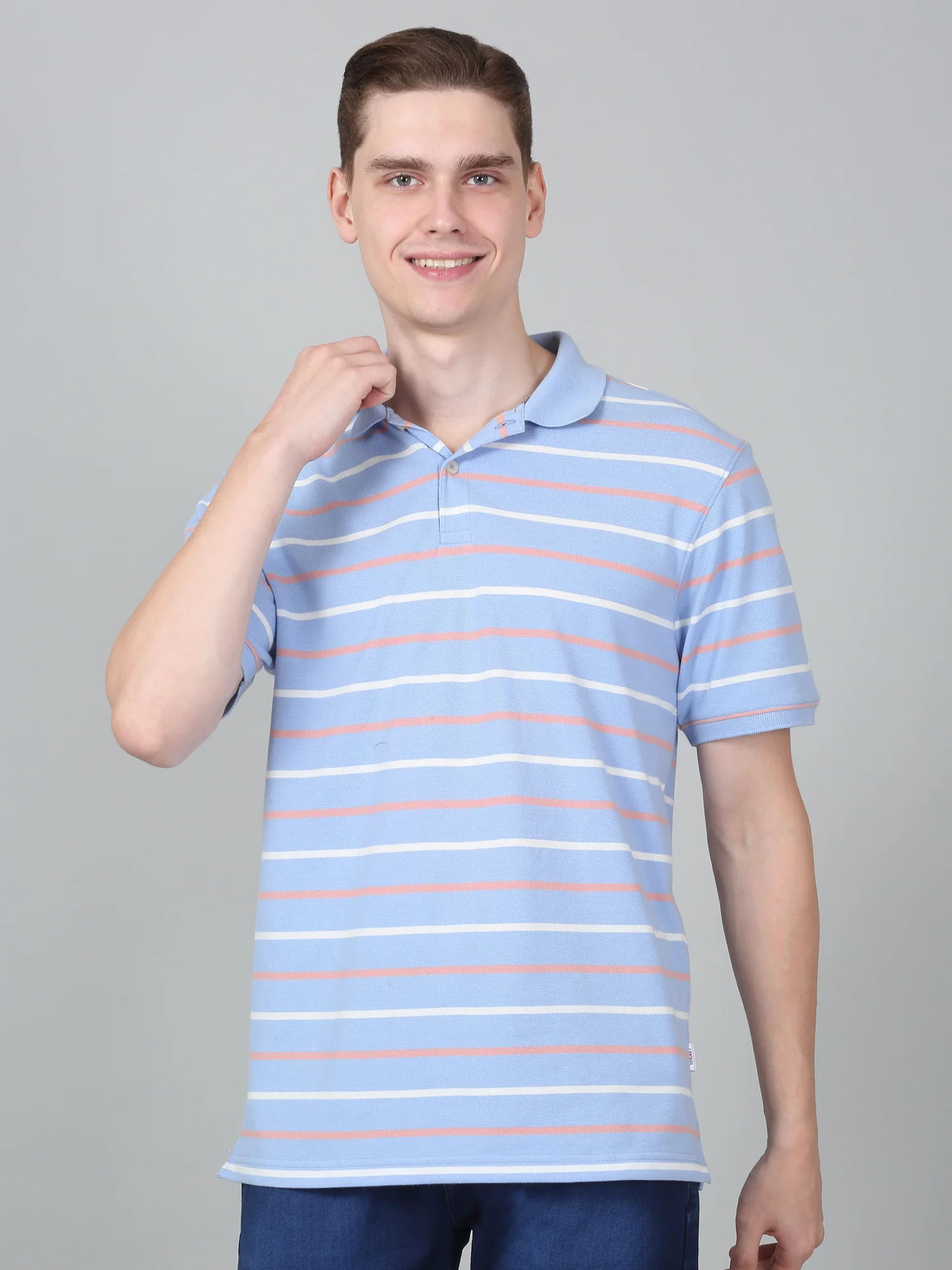 T-Shirt for Men | Breathable & Soft with Color Fastness Regular Fit Polo Neck Poly Cotton Fabric Striped Pattern - Image 3