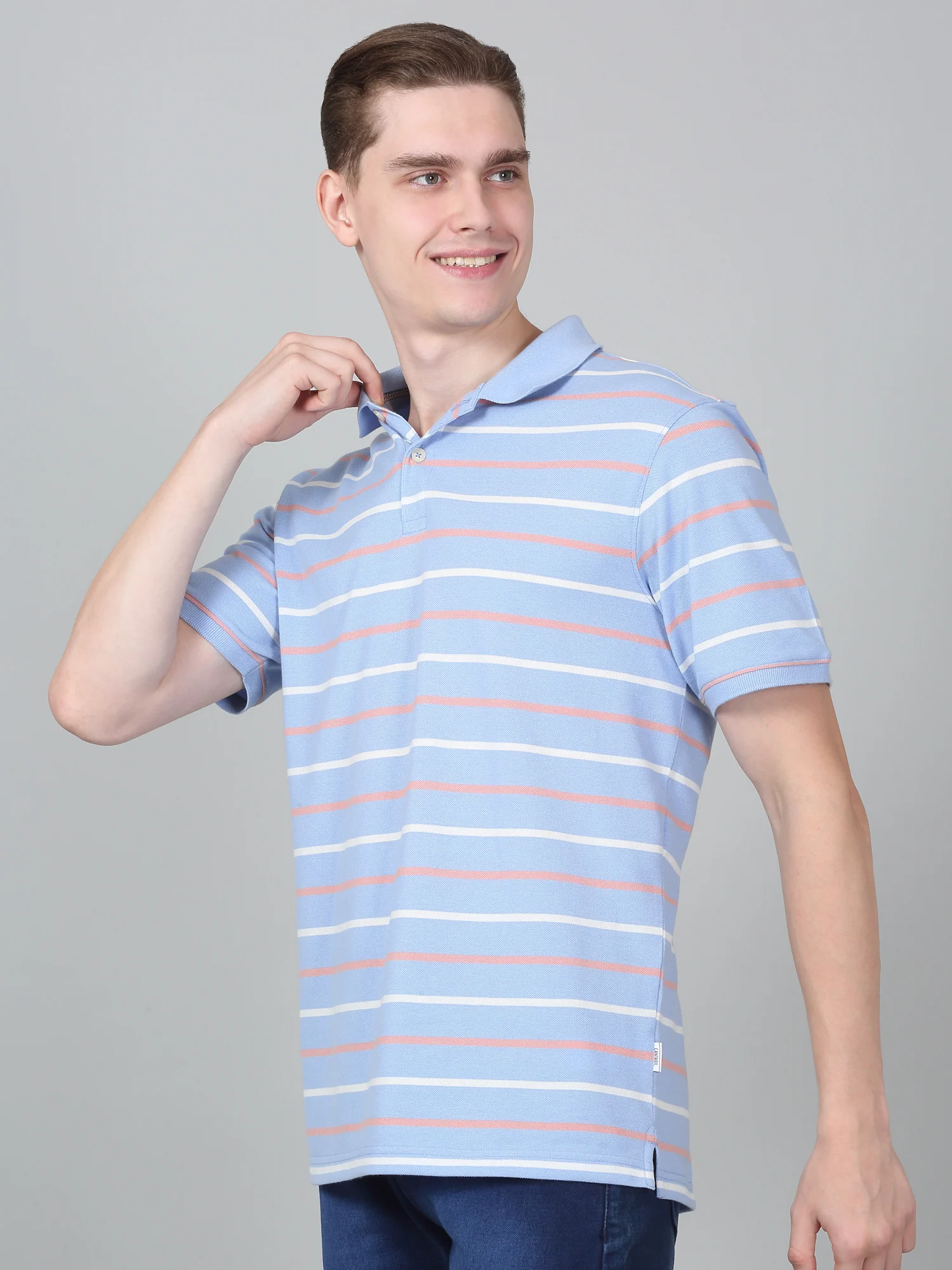 T-Shirt for Men | Breathable & Soft with Color Fastness Regular Fit Polo Neck Poly Cotton Fabric Striped Pattern - Image 4