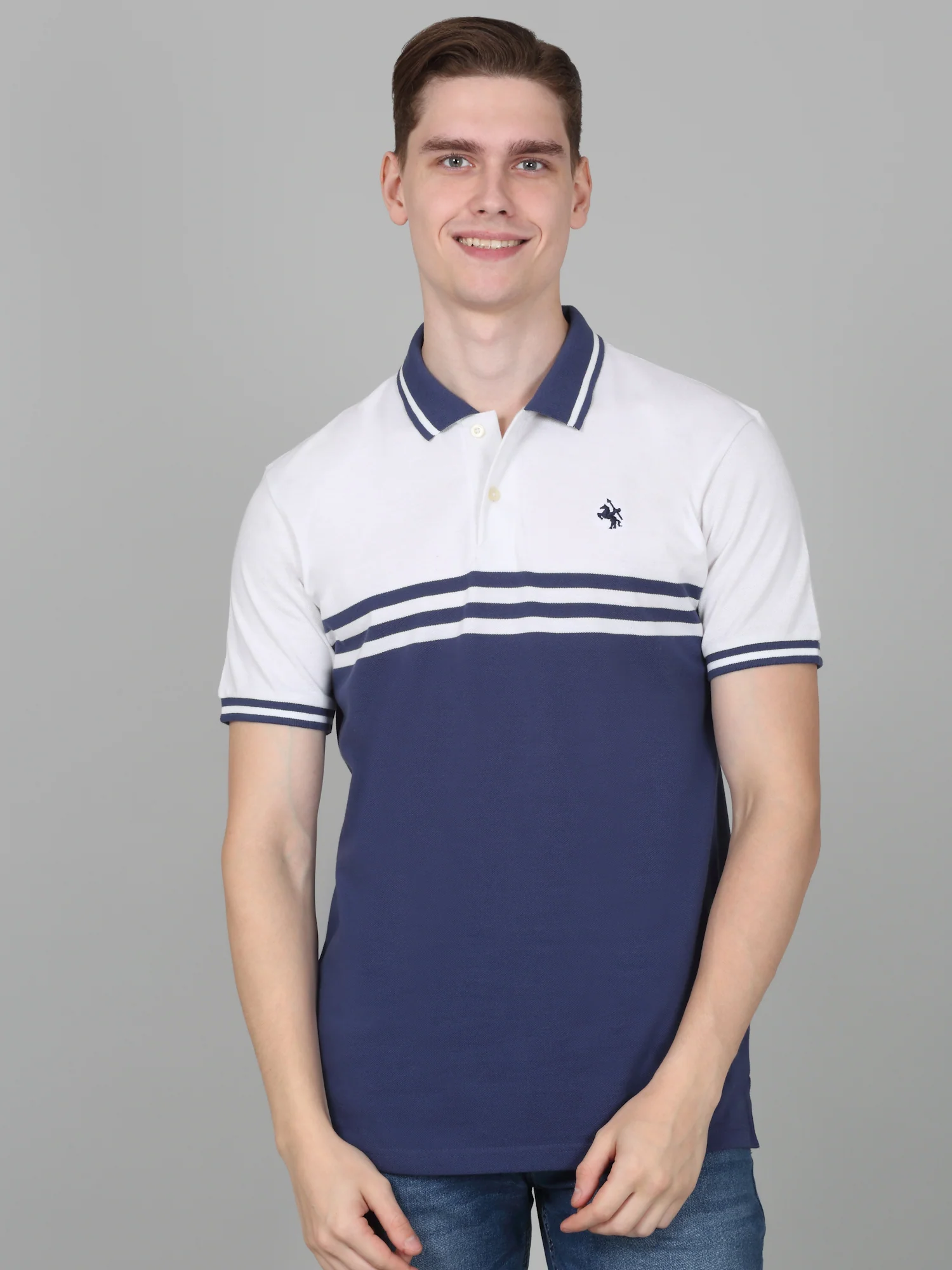 T-Shirt for Men | Breathable & Soft with Color Fastness Regular Fit Polo Neck Poly Cotton Fabric Striped Pattern