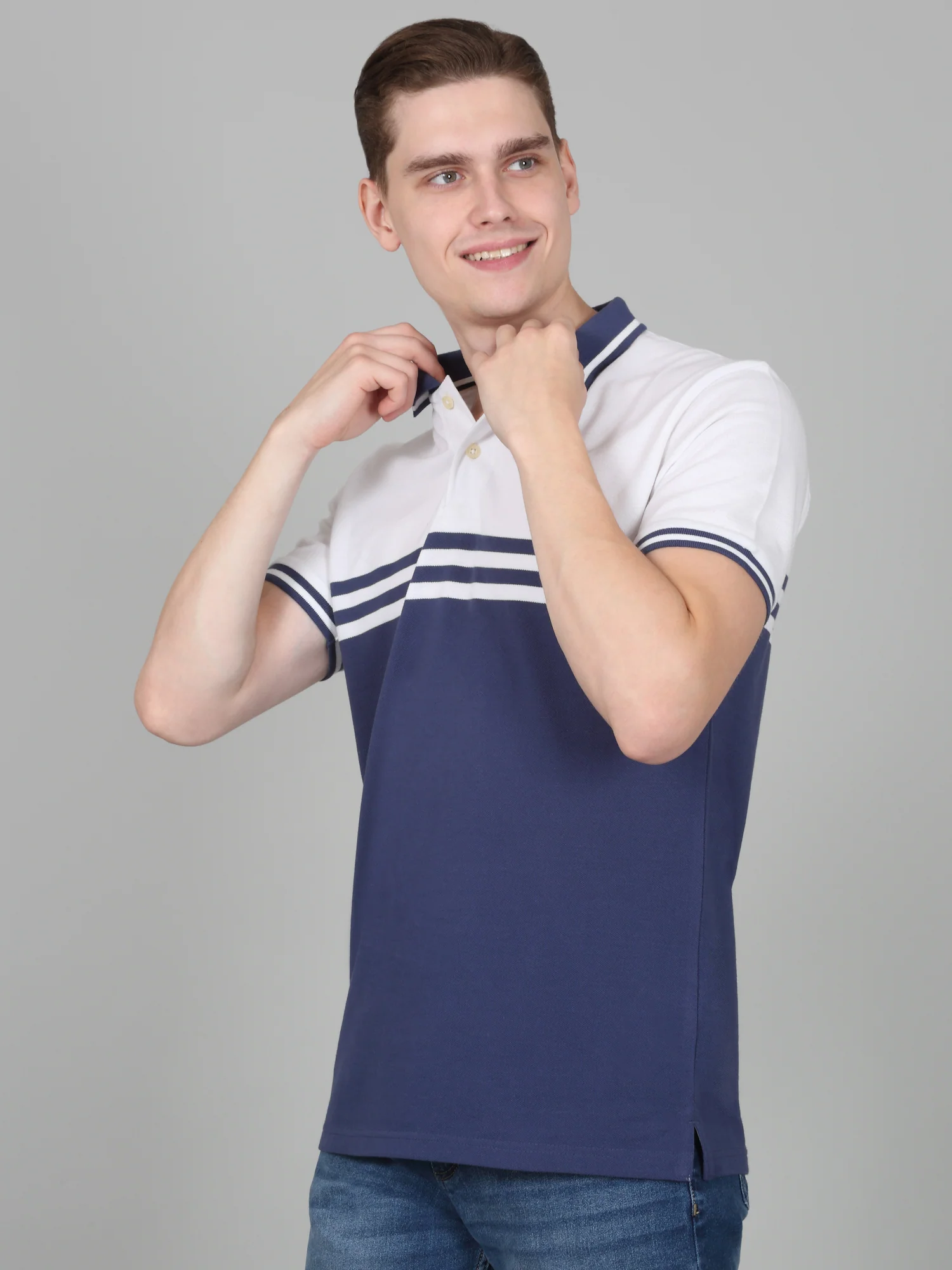 T-Shirt for Men | Breathable & Soft with Color Fastness Regular Fit Polo Neck Poly Cotton Fabric Striped Pattern - Image 2