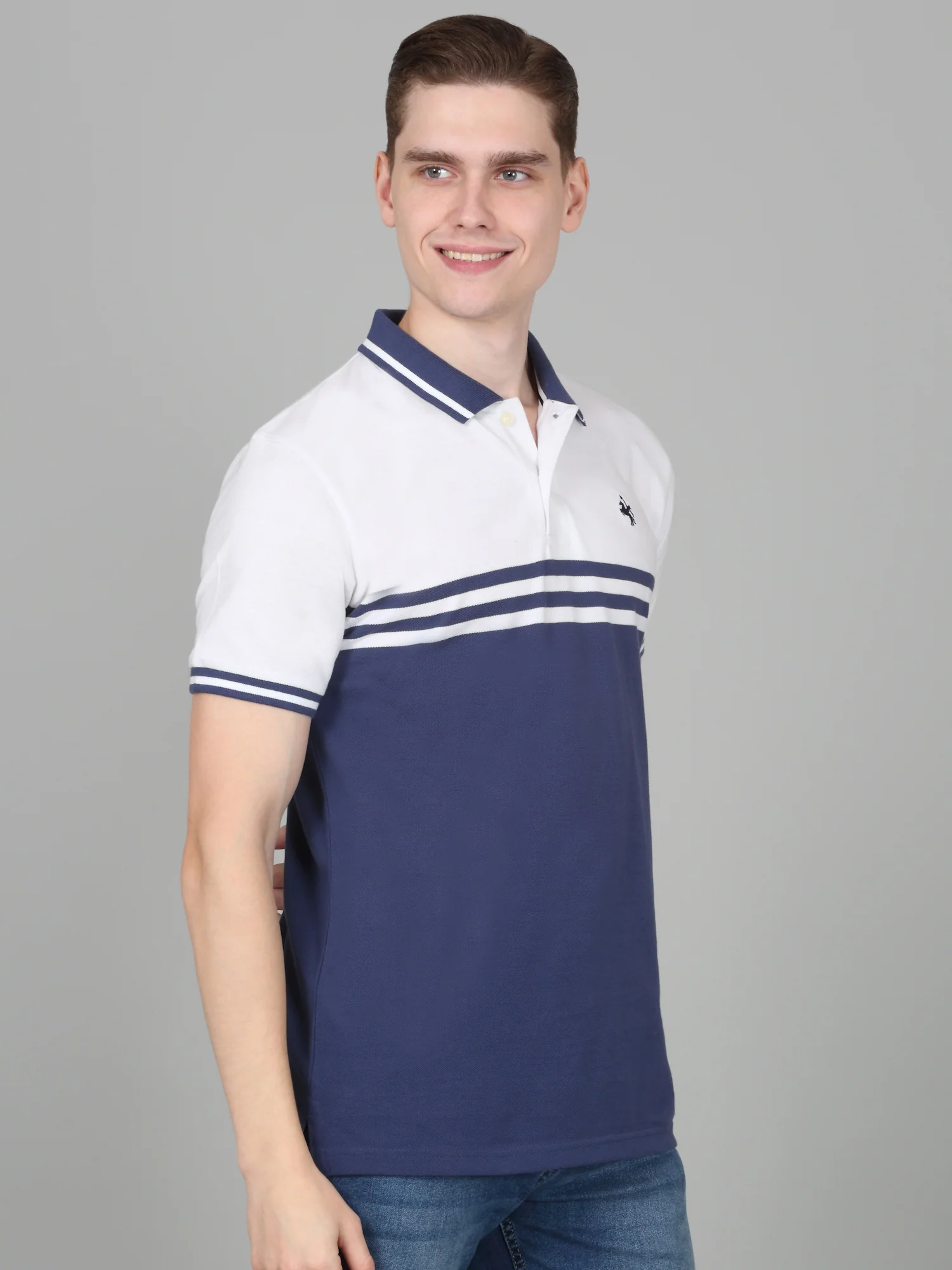T-Shirt for Men | Breathable & Soft with Color Fastness Regular Fit Polo Neck Poly Cotton Fabric Striped Pattern - Image 3