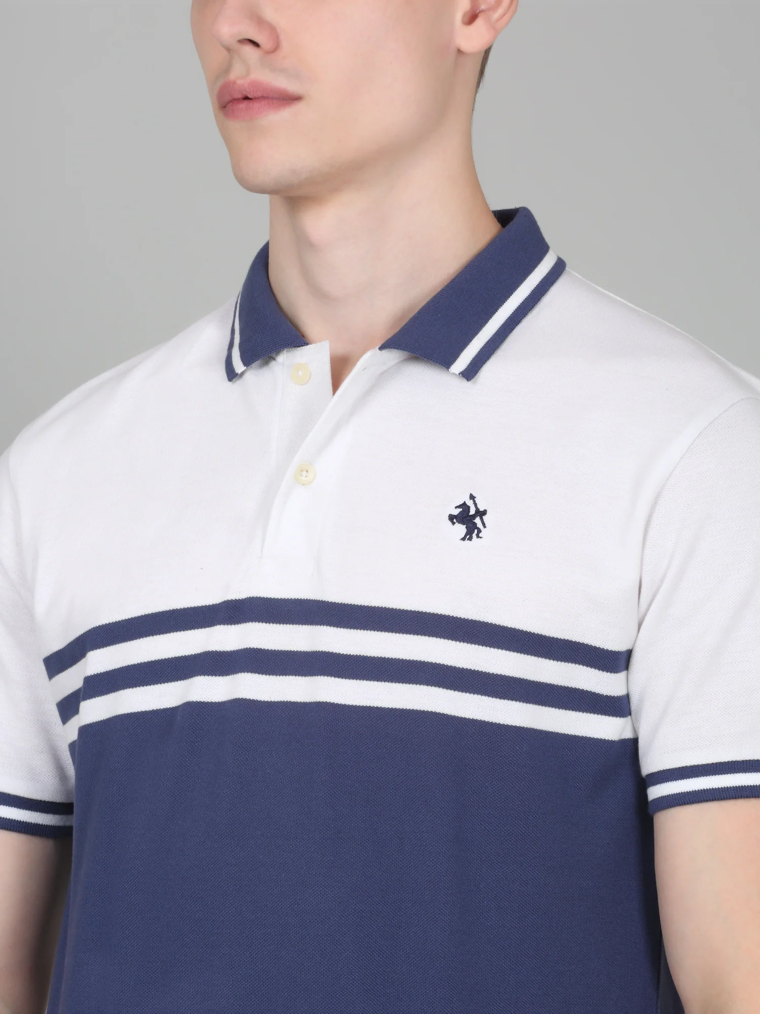T-Shirt for Men | Breathable & Soft with Color Fastness Regular Fit Polo Neck Poly Cotton Fabric Striped Pattern - Image 4