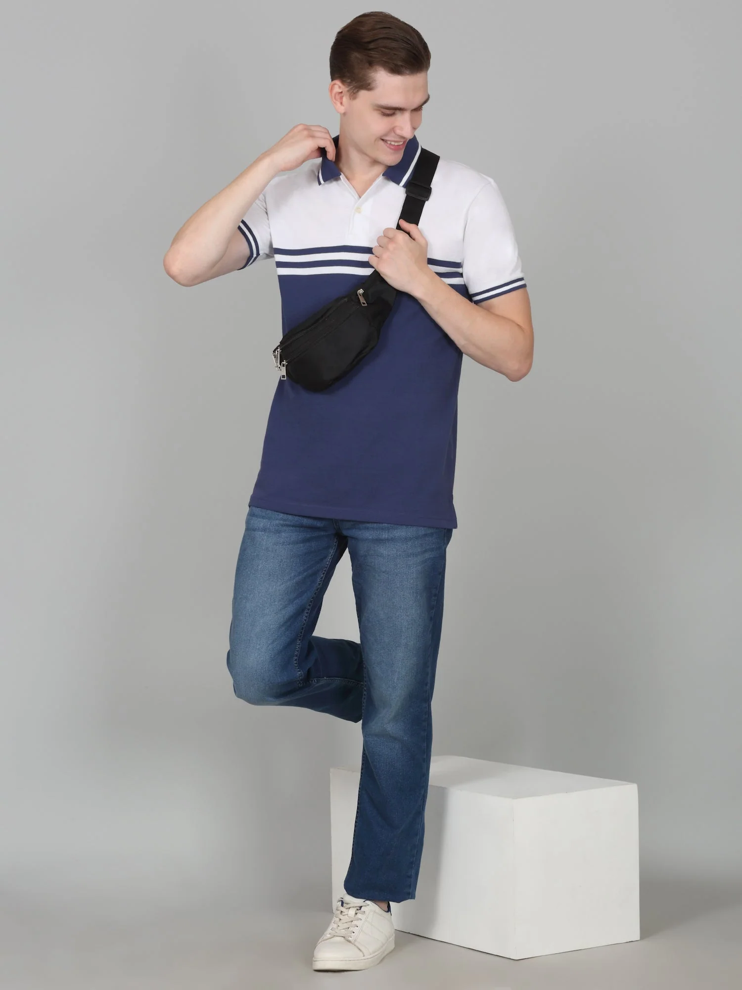 T-Shirt for Men | Breathable & Soft with Color Fastness Regular Fit Polo Neck Poly Cotton Fabric Striped Pattern - Image 5