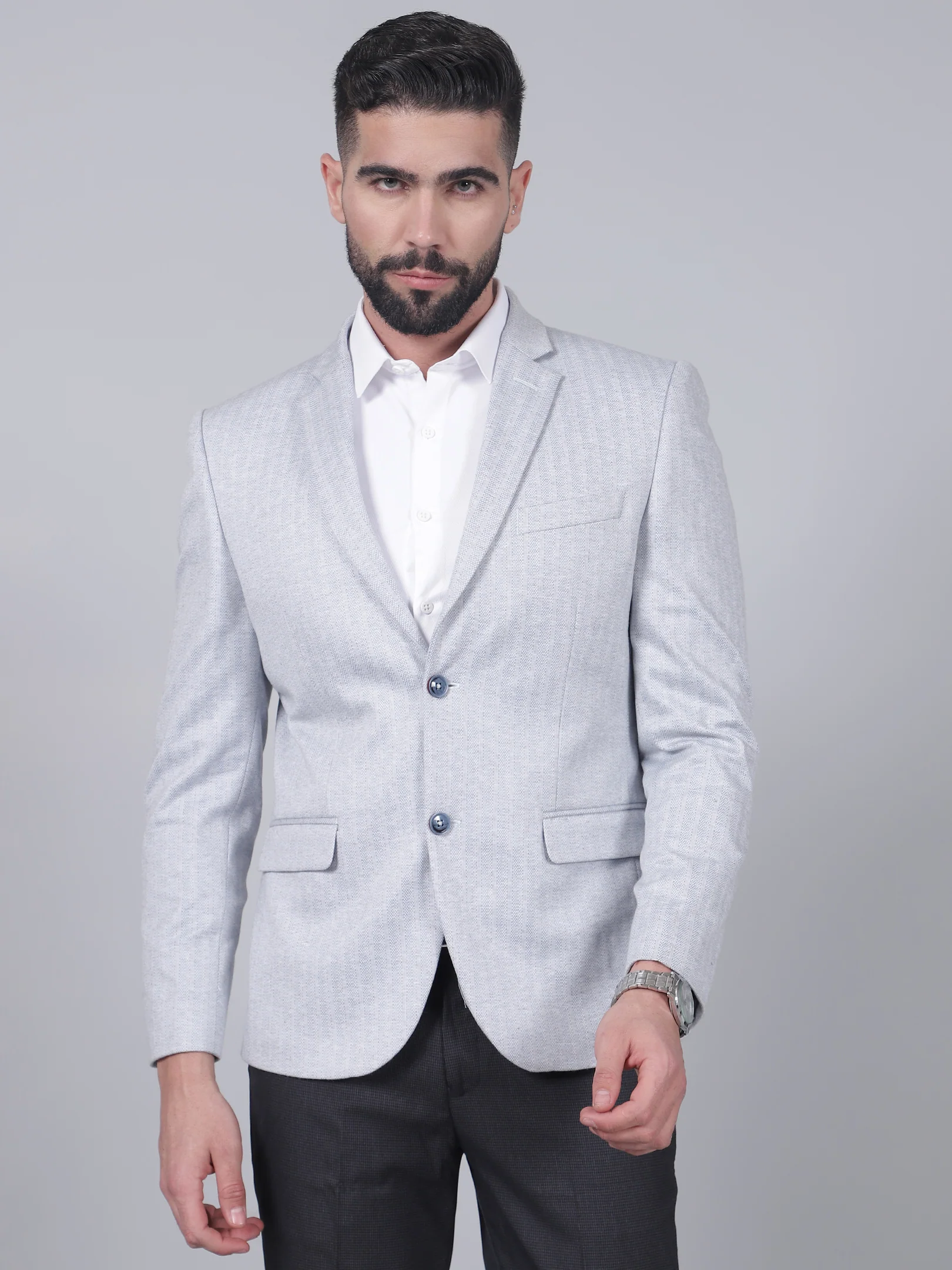 Blue Striped Casual Blazer for Men | Cantabil - Image 2