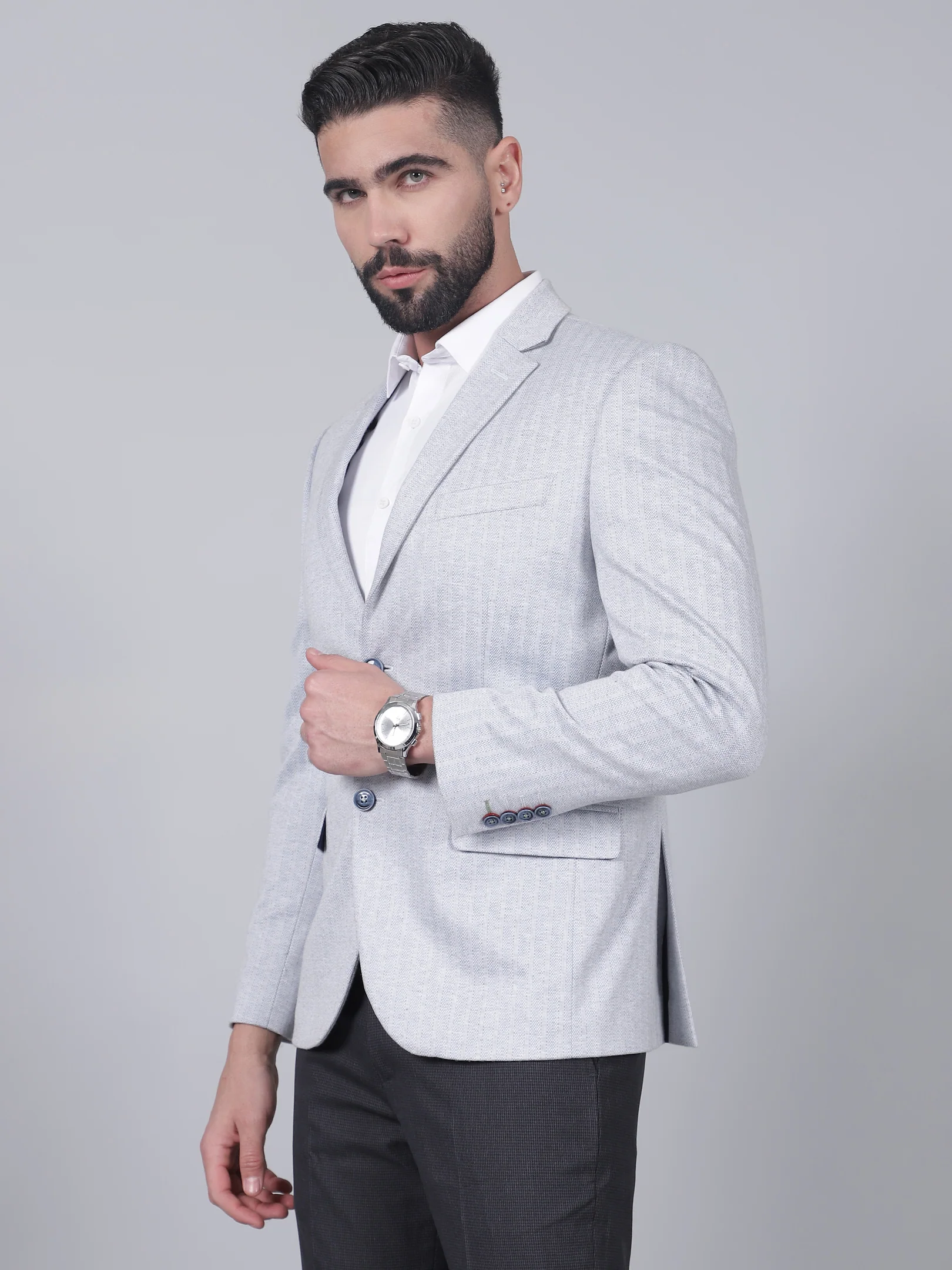 Blue Striped Casual Blazer for Men | Cantabil - Image 3