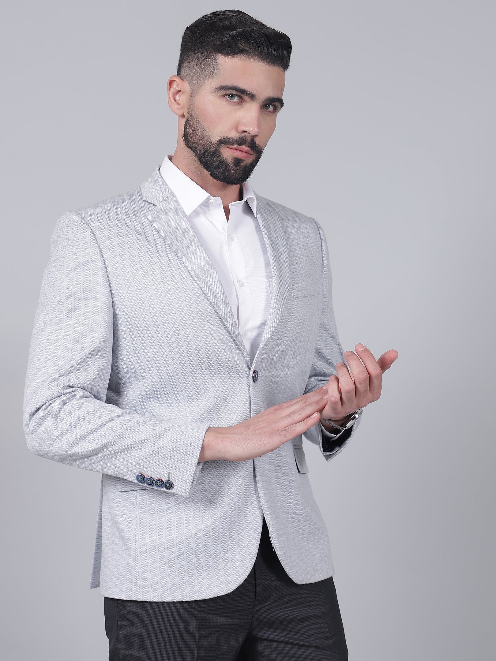 Blue Striped Casual Blazer for Men | Cantabil - Image 4