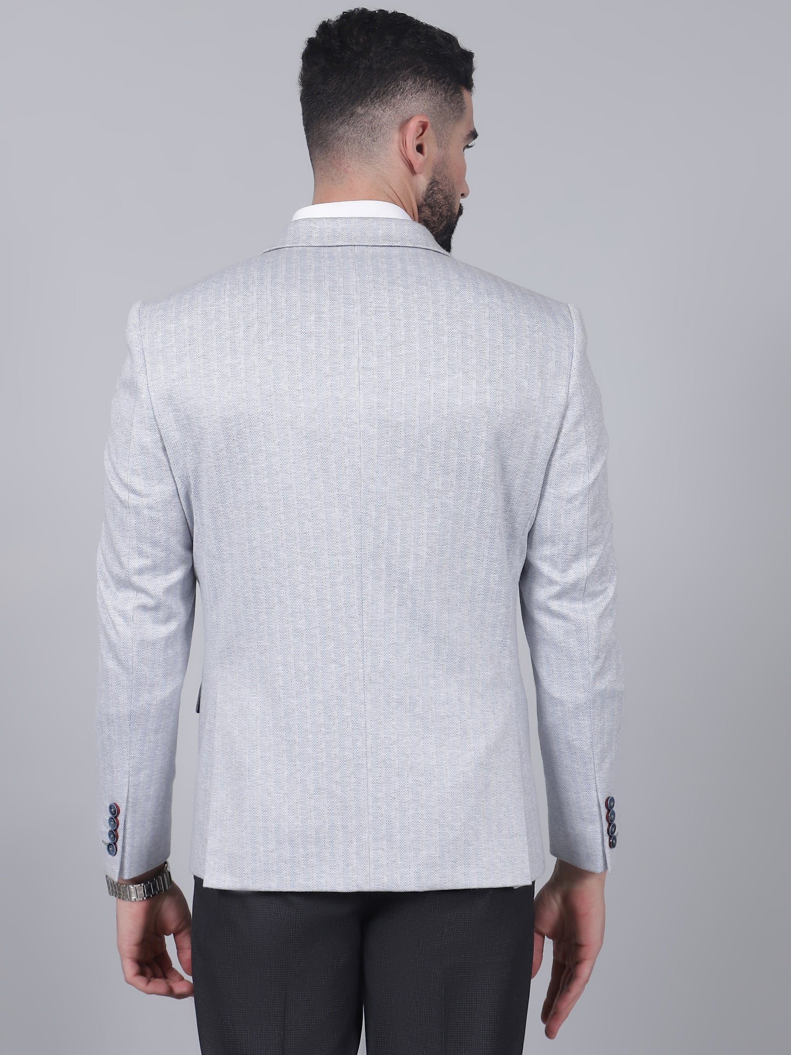 Blue Striped Casual Blazer for Men | Cantabil - Image 5