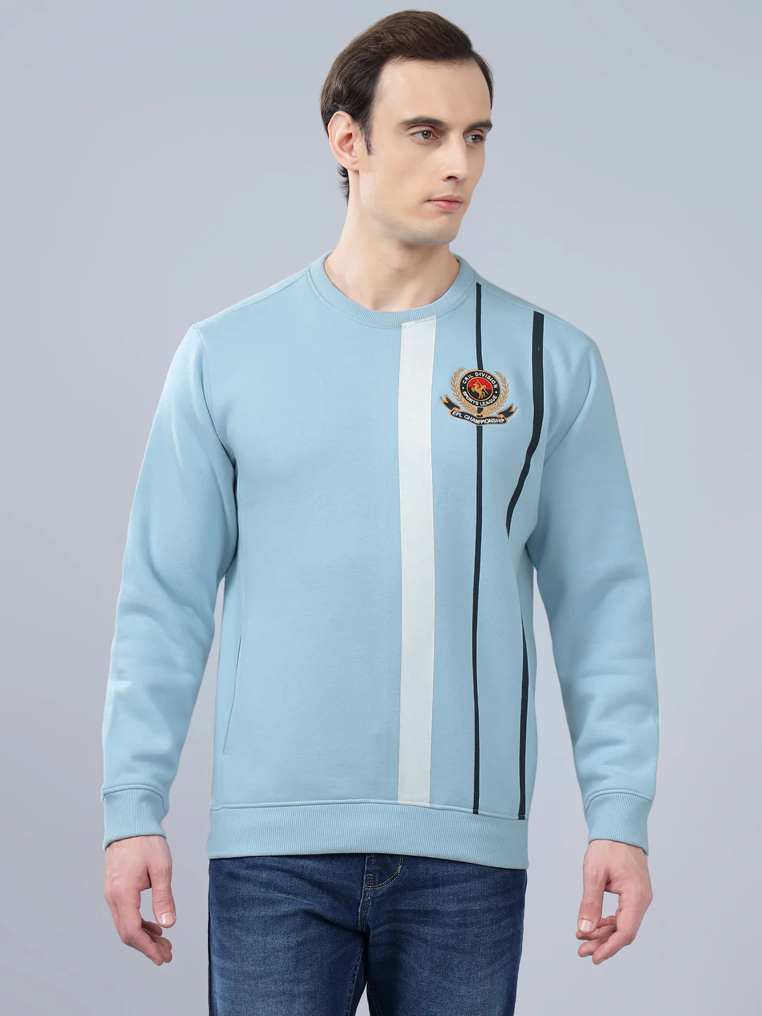 Men's Striped Blue Round Neck Sweatshirt - Image 2