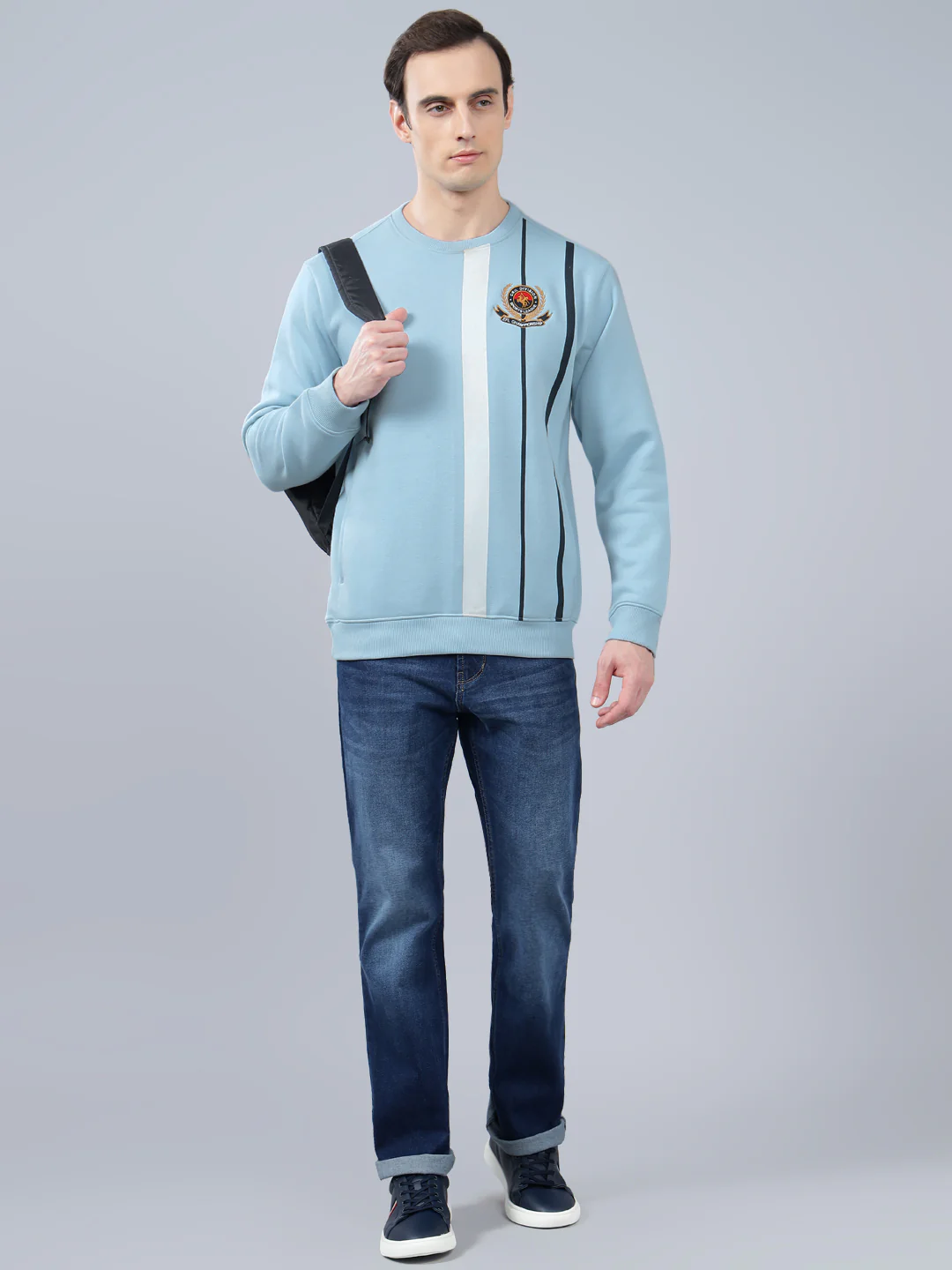 Men's Striped Blue Round Neck Sweatshirt - Image 4