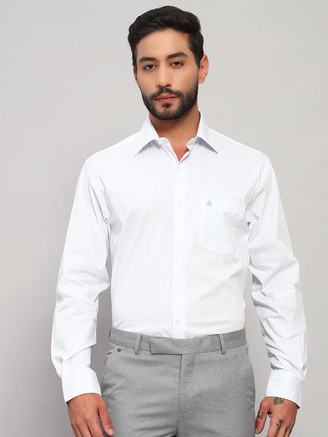 Formal Shirt for Men l Breathable & Soft with Color Fastness Regular Fit Spread Collar Neck Cotton Blend Fabric Striped Pattern - Image 3
