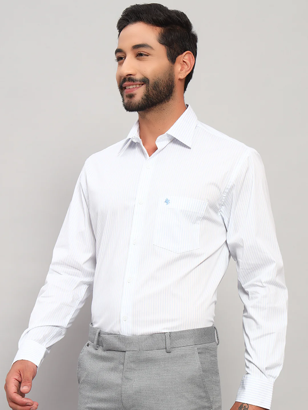 Formal Shirt for Men l Breathable & Soft with Color Fastness Regular Fit Spread Collar Neck Cotton Blend Fabric Striped Pattern - Image 4