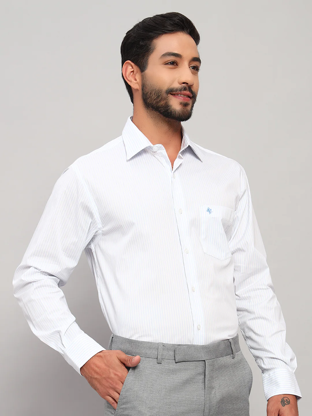 Formal Shirt for Men l Breathable & Soft with Color Fastness Regular Fit Spread Collar Neck Cotton Blend Fabric Striped Pattern - Image 5