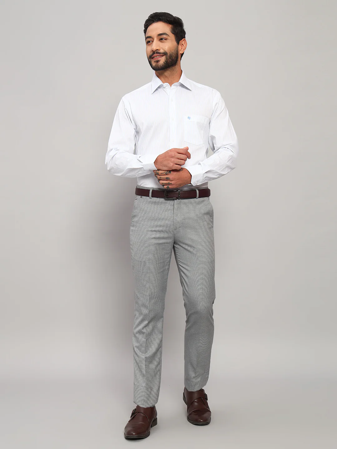 Formal Shirt for Men l Breathable & Soft with Color Fastness Regular Fit Spread Collar Neck Cotton Blend Fabric Striped Pattern - Image 8