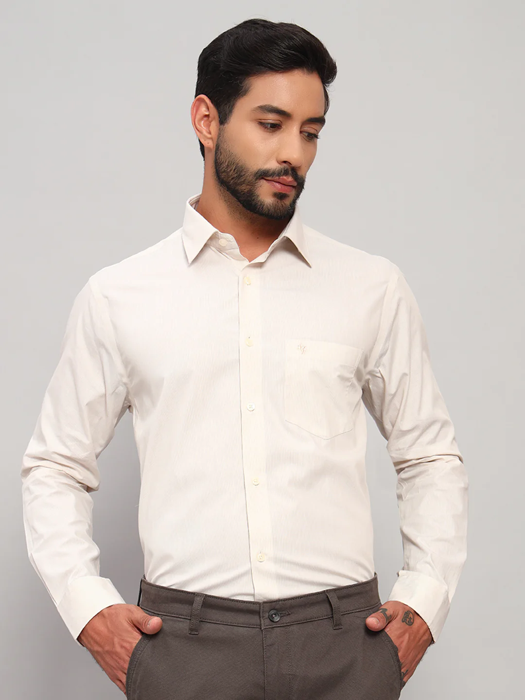 Formal Shirt for Men l Breathable & Soft with Color Fastness Regular Fit Spread Collar Neck Cotton Fabric Striped Pattern - Image 3