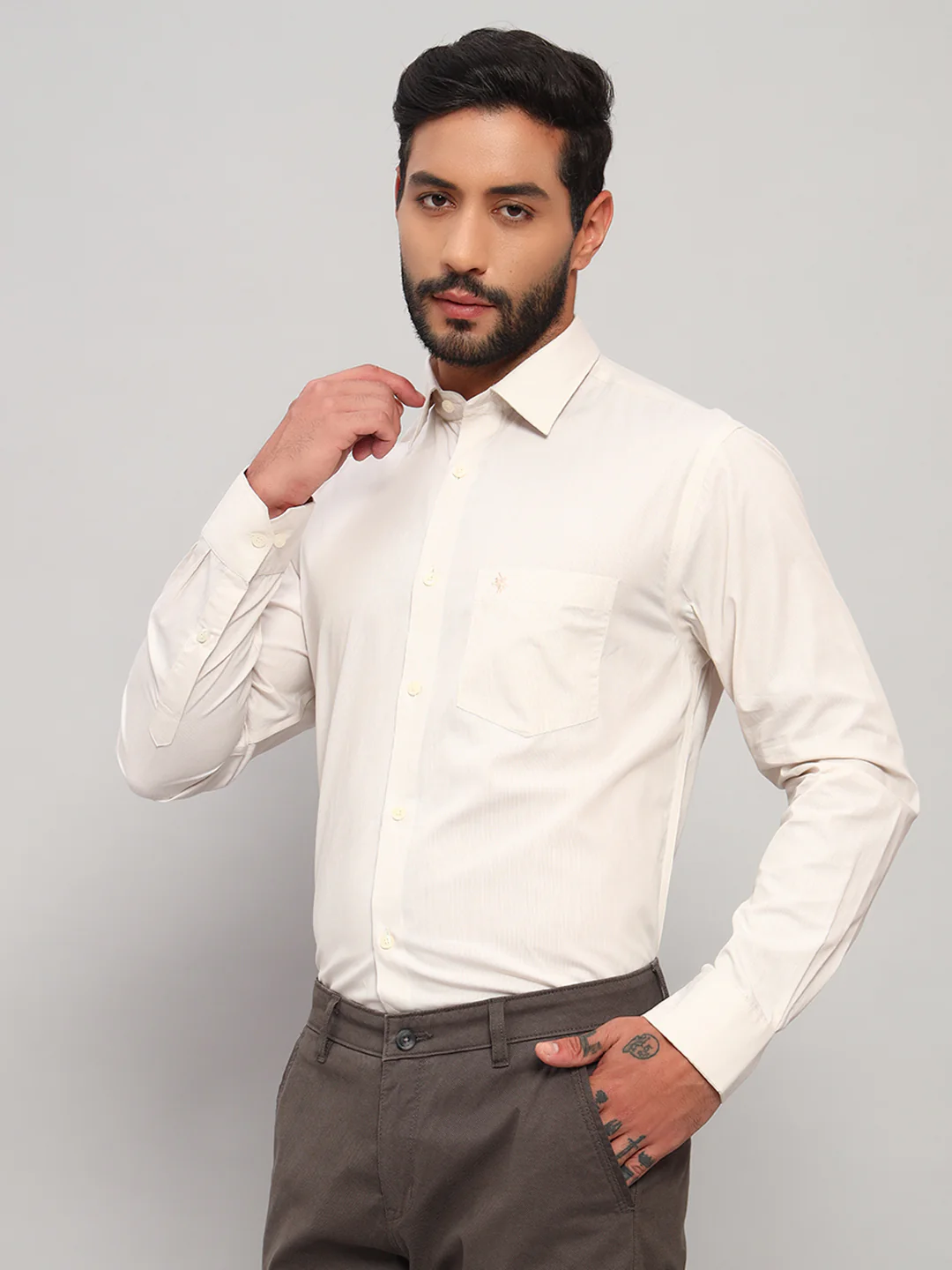 Formal Shirt for Men l Breathable & Soft with Color Fastness Regular Fit Spread Collar Neck Cotton Fabric Striped Pattern - Image 4