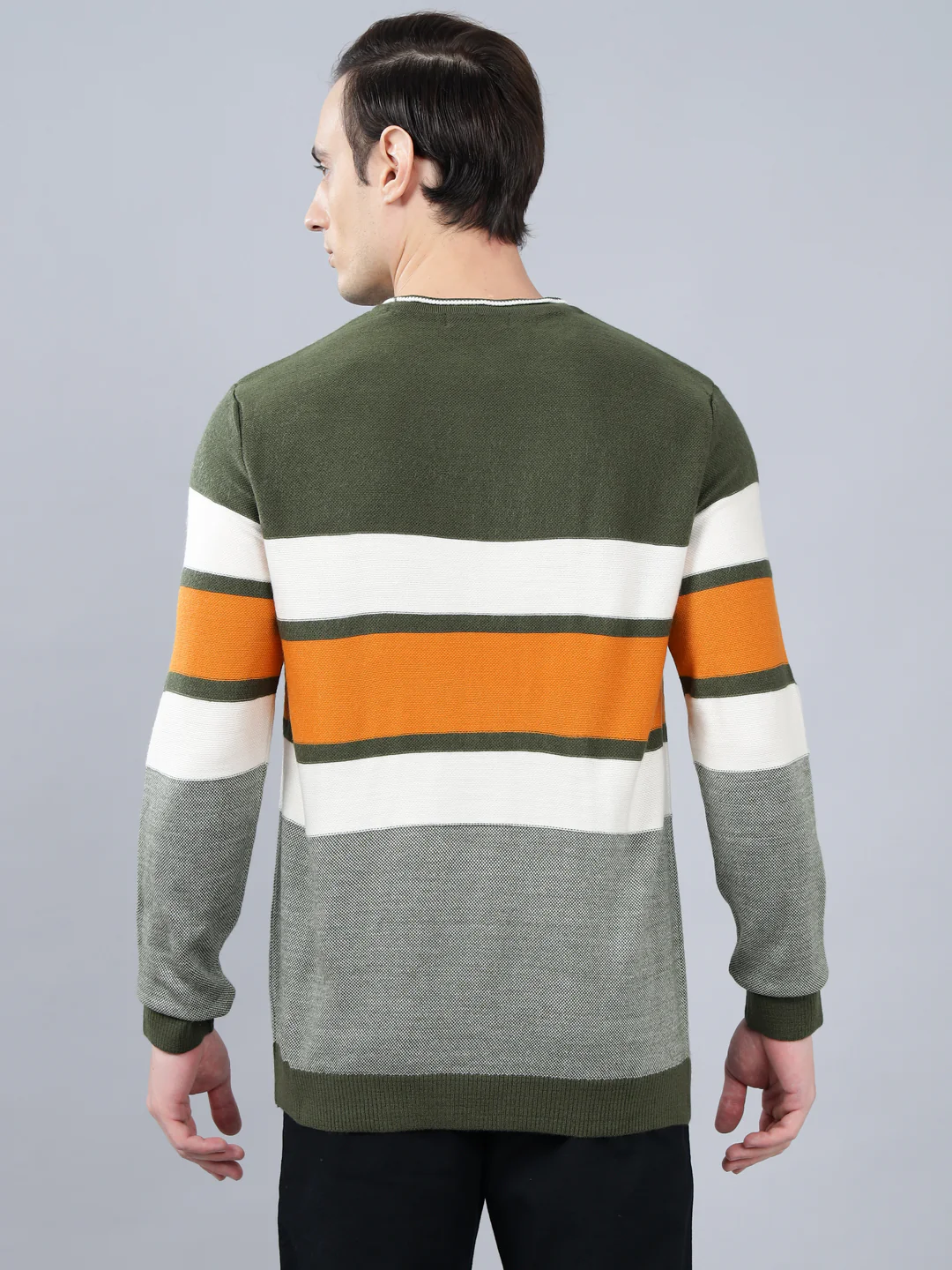 Men's Striped Green Full Sleeve Sweater - Image 2