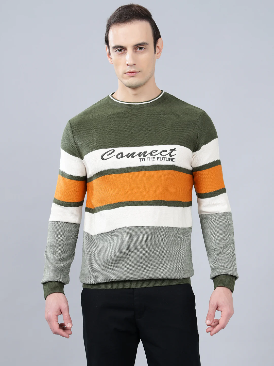 Men's Striped Green Full Sleeve Sweater - Image 3