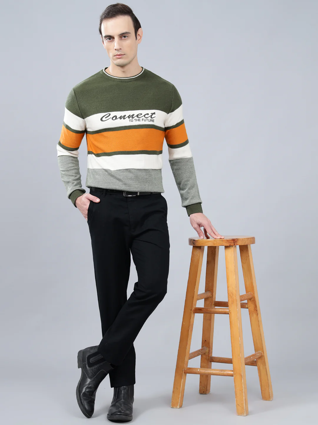 Men's Striped Green Full Sleeve Sweater - Image 4