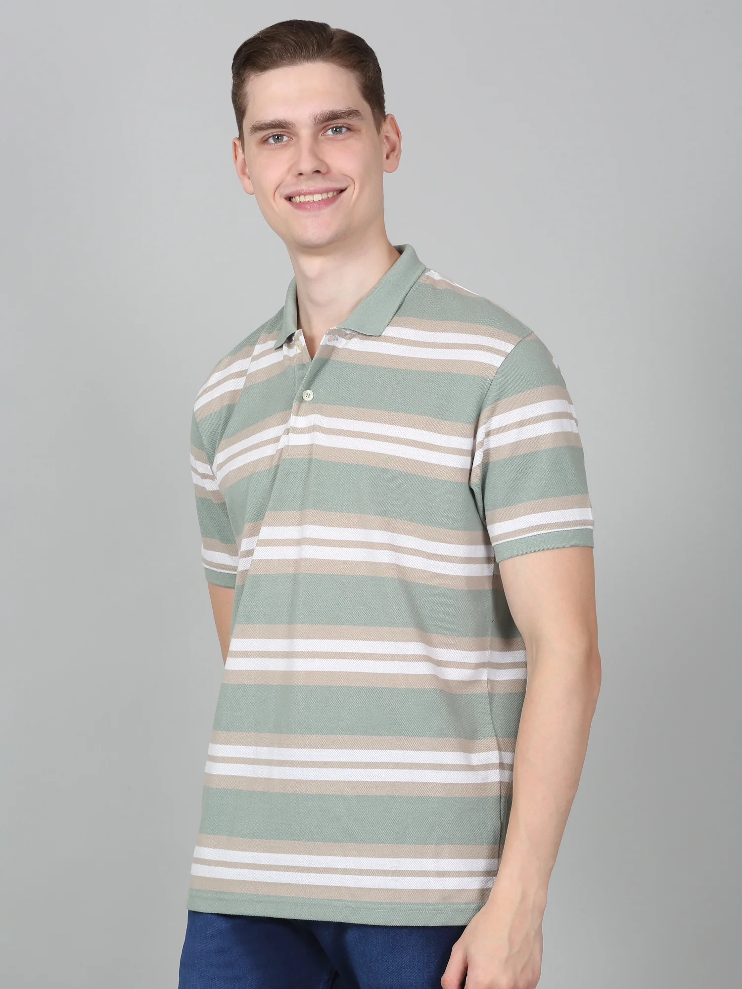 T-Shirt for Men | Breathable & Soft with Color Fastness Regular Fit Polo Neck Poly Cotton Fabric Striped Pattern - Image 2