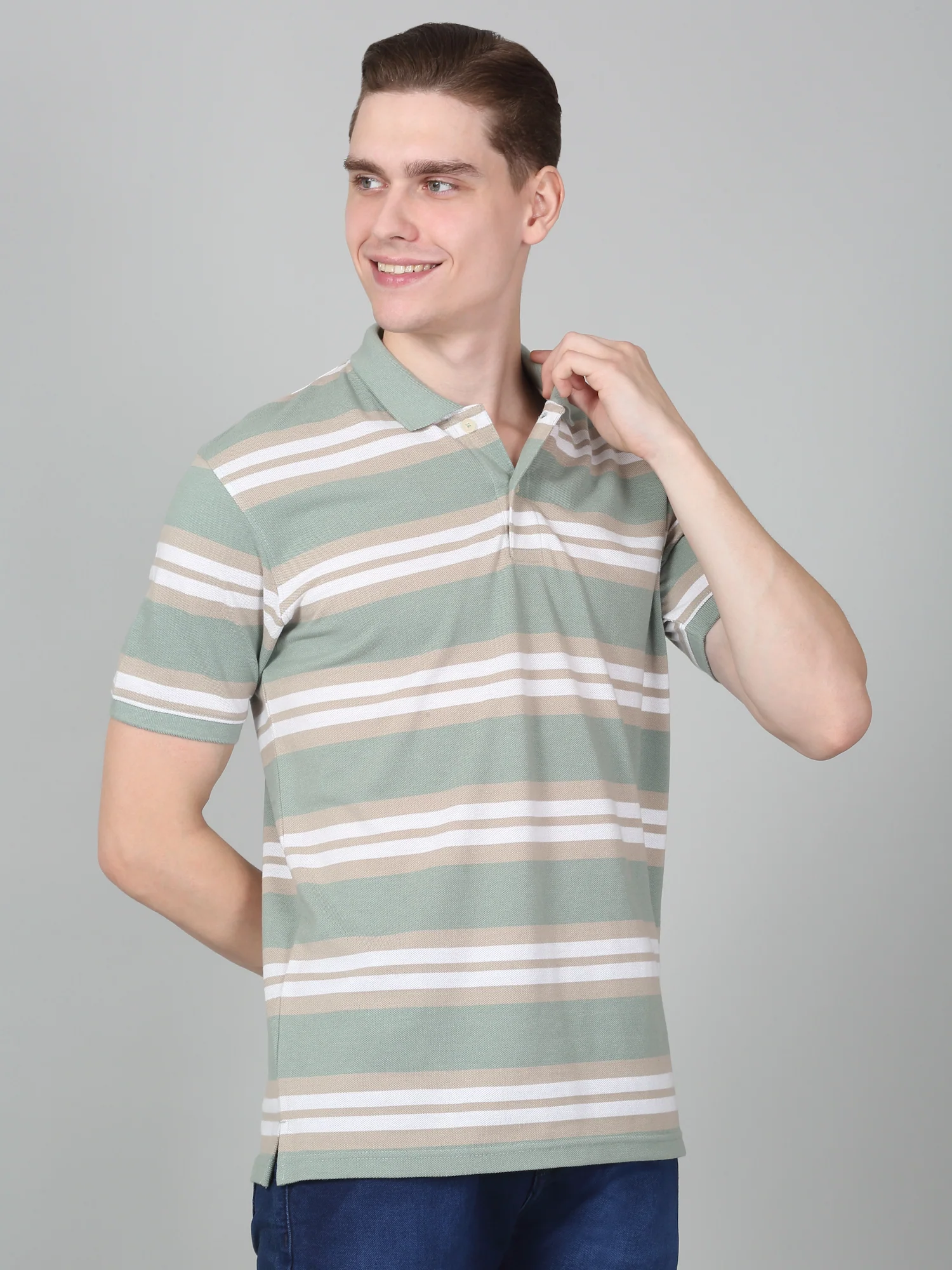 T-Shirt for Men | Breathable & Soft with Color Fastness Regular Fit Polo Neck Poly Cotton Fabric Striped Pattern - Image 3