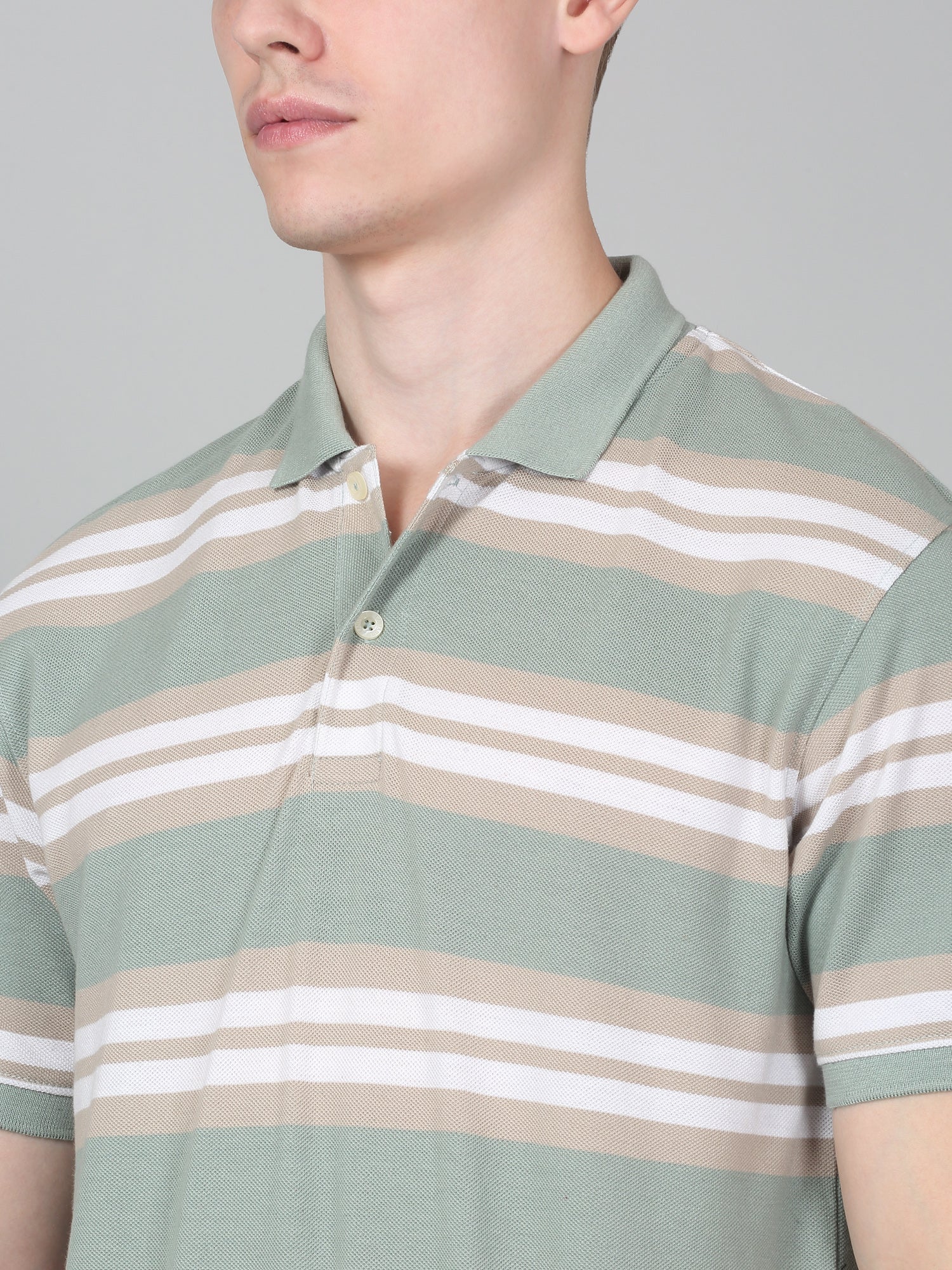 T-Shirt for Men | Breathable & Soft with Color Fastness Regular Fit Polo Neck Poly Cotton Fabric Striped Pattern - Image 4