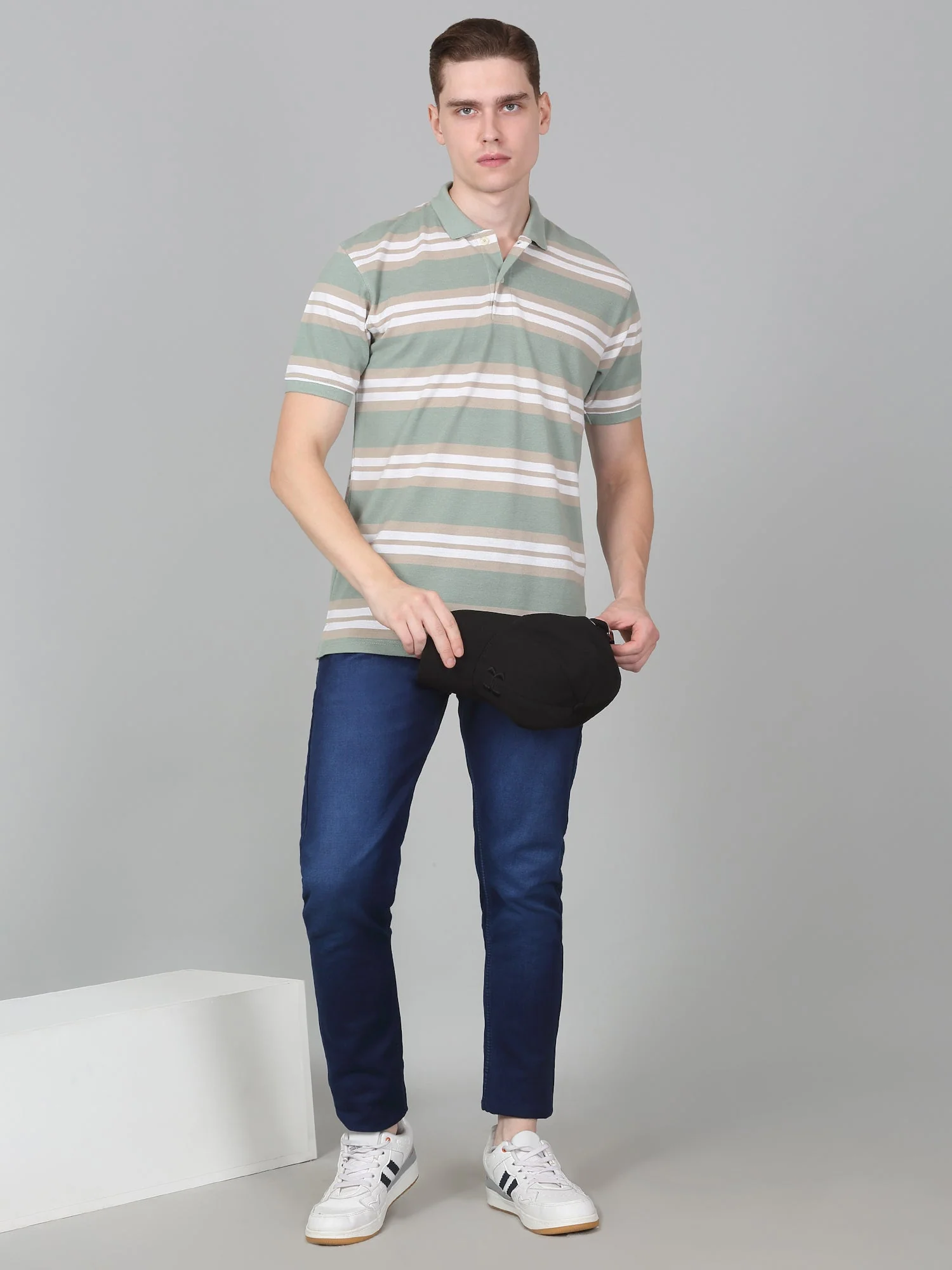 T-Shirt for Men | Breathable & Soft with Color Fastness Regular Fit Polo Neck Poly Cotton Fabric Striped Pattern - Image 5