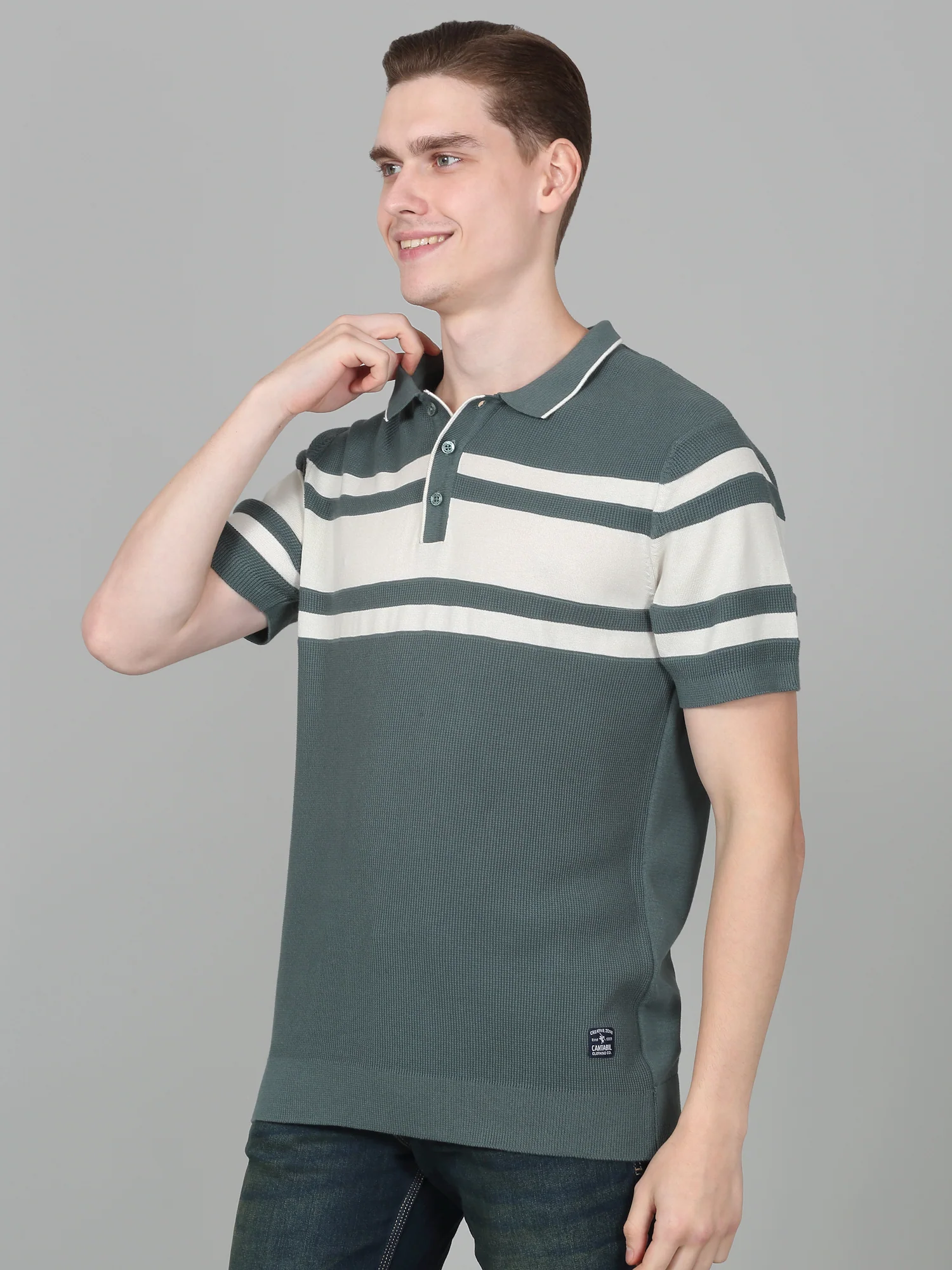 T-Shirt for Men | Breathable & Soft with Color Fastness Regular Fit Polo Neck Cotton Blend Fabric Striped Pattern - Image 3