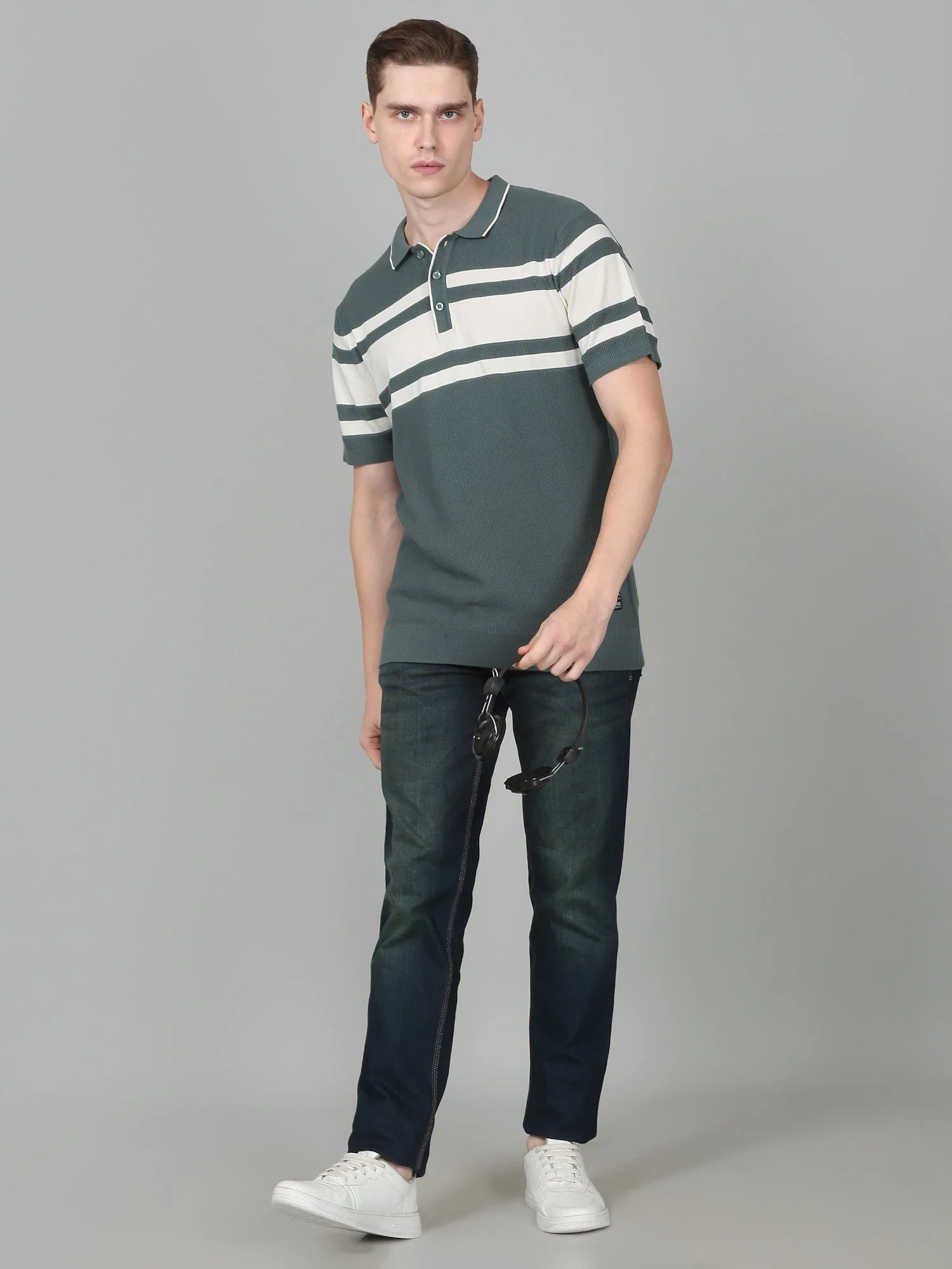 T-Shirt for Men | Breathable & Soft with Color Fastness Regular Fit Polo Neck Cotton Blend Fabric Striped Pattern - Image 5