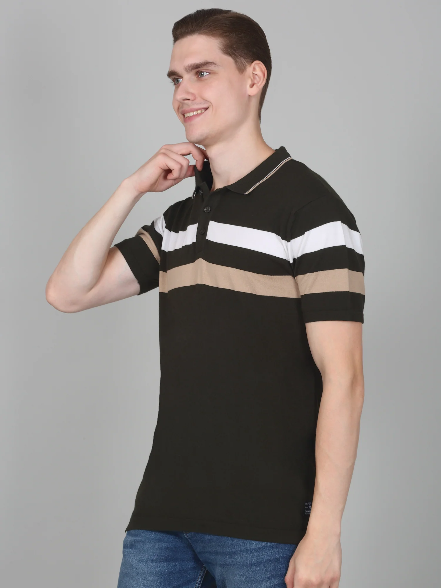 T-Shirt for Men | Breathable & Soft with Color Fastness Regular Fit Polo Neck Cotton Blend Fabric Striped Pattern - Image 3