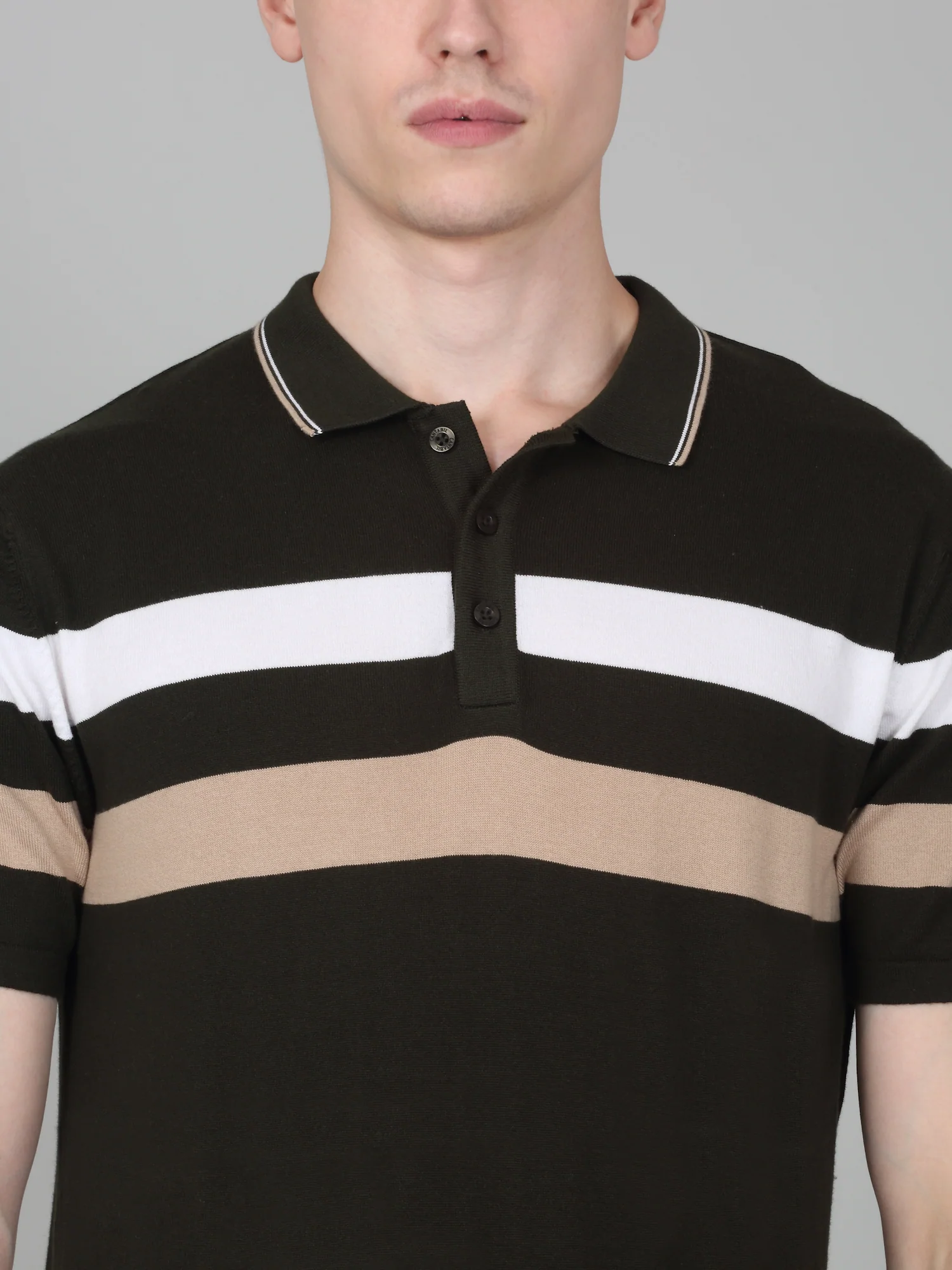 T-Shirt for Men | Breathable & Soft with Color Fastness Regular Fit Polo Neck Cotton Blend Fabric Striped Pattern - Image 5