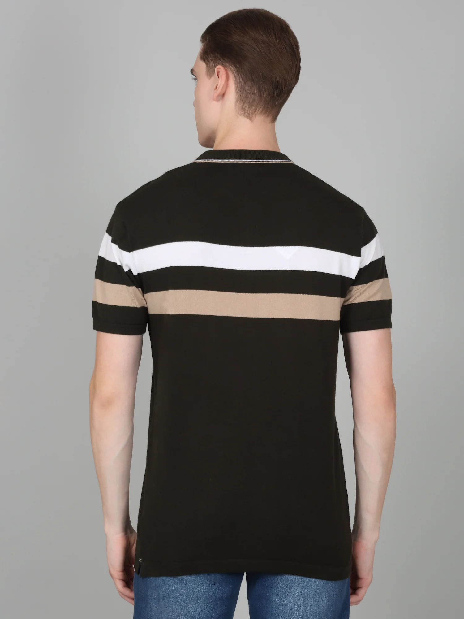 T-Shirt for Men | Breathable & Soft with Color Fastness Regular Fit Polo Neck Cotton Blend Fabric Striped Pattern - Image 6