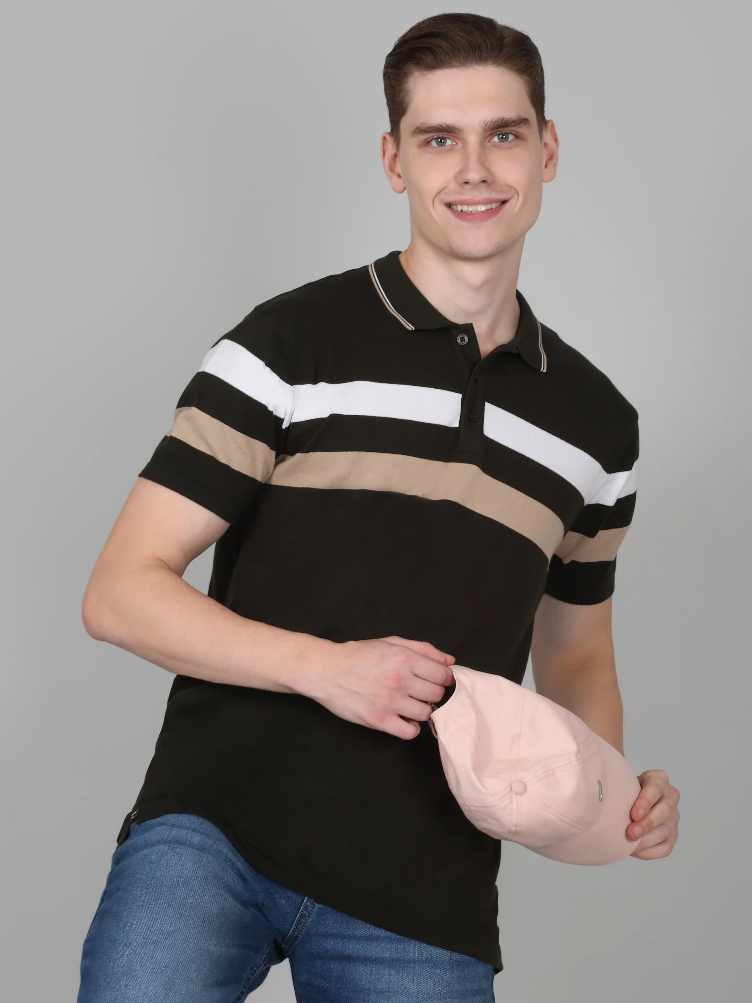 T-Shirt for Men | Breathable & Soft with Color Fastness Regular Fit Polo Neck Cotton Blend Fabric Striped Pattern - Image 8