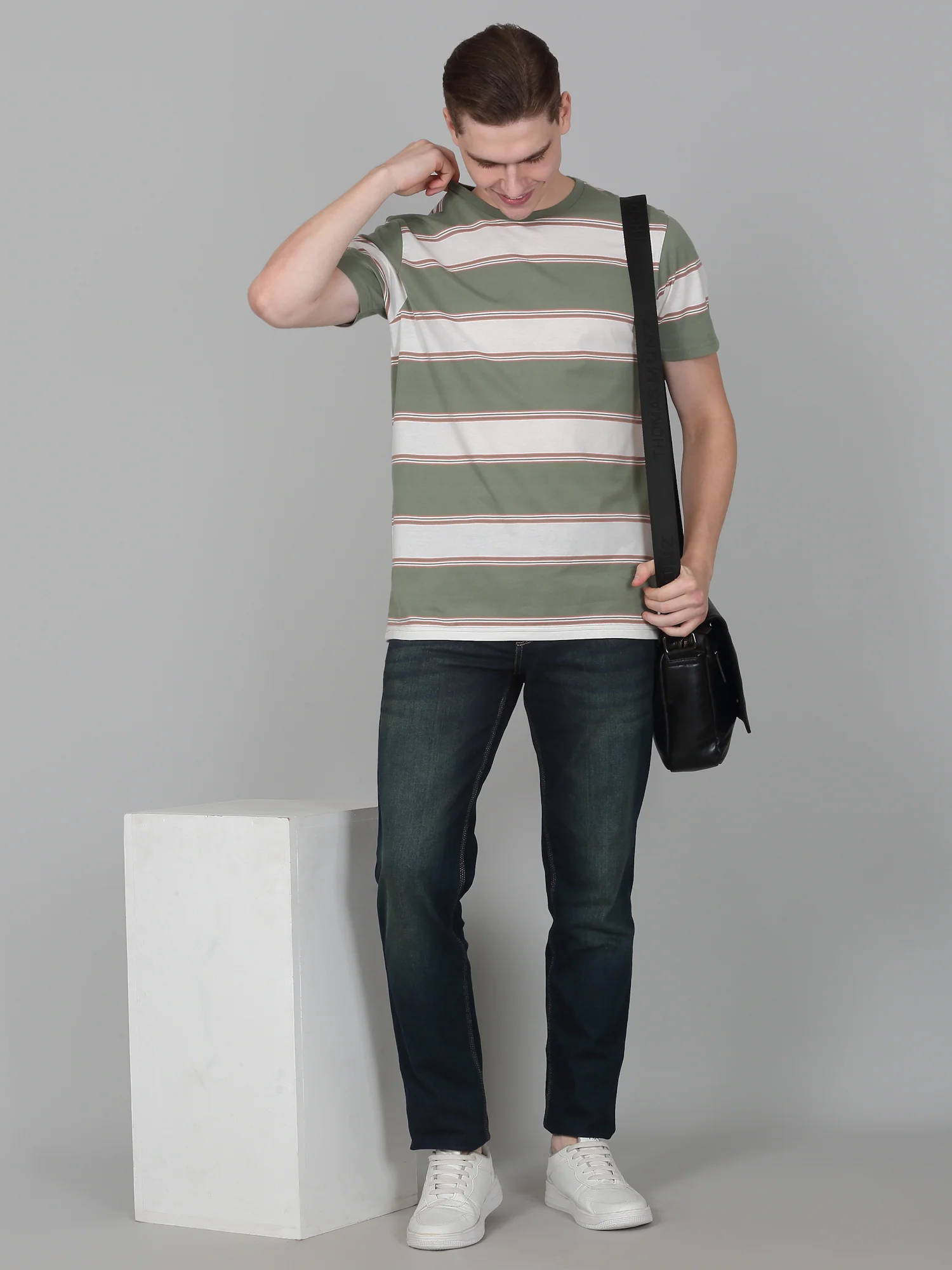 T-Shirt for Men | Breathable & Soft with Color Fastness Regular Fit Round Neck Poly Cotton Fabric Striped Pattern