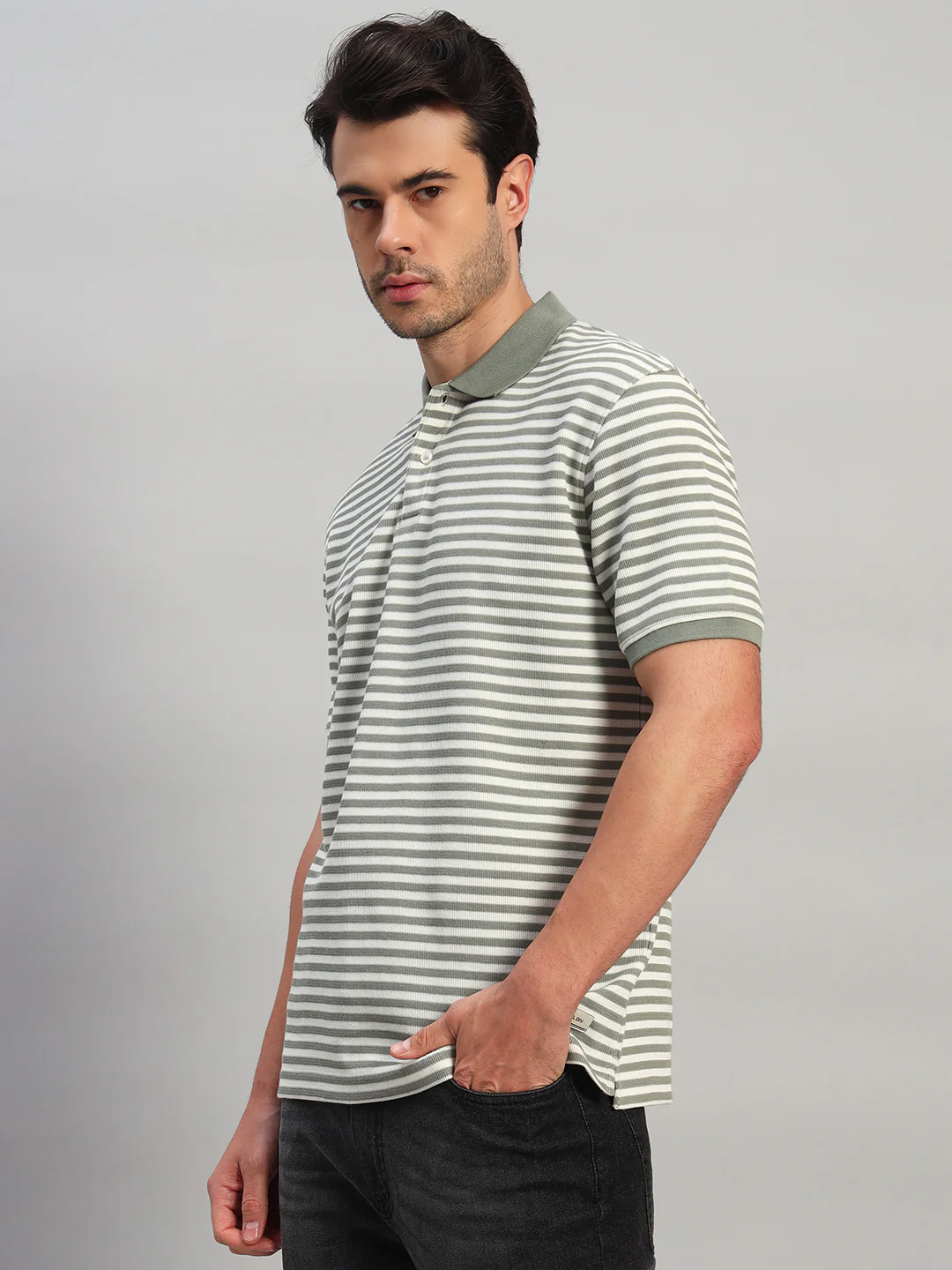 T-Shirt for Men | Breathable & Soft with Color Fastness Regular Fit Polo Neck Poly Cotton Fabric Striped Pattern - Image 3
