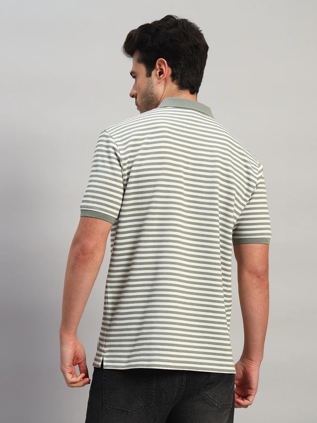 T-Shirt for Men | Breathable & Soft with Color Fastness Regular Fit Polo Neck Poly Cotton Fabric Striped Pattern - Image 4