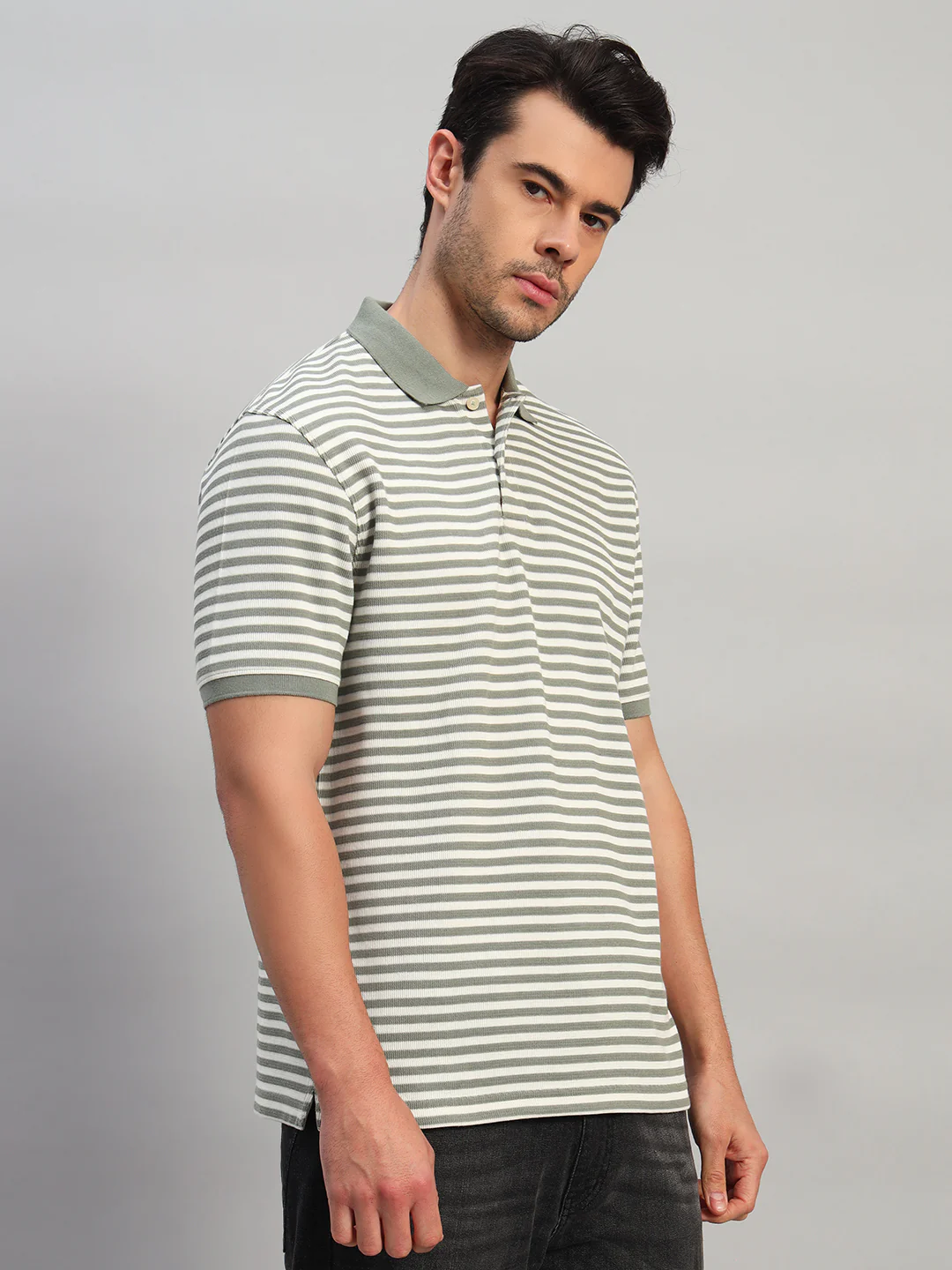 T-Shirt for Men | Breathable & Soft with Color Fastness Regular Fit Polo Neck Poly Cotton Fabric Striped Pattern - Image 5