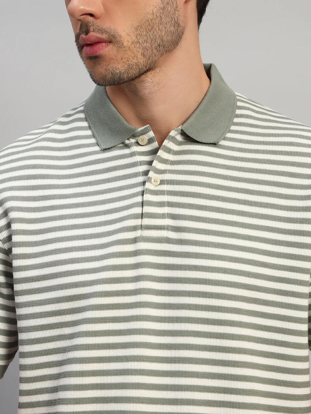 T-Shirt for Men | Breathable & Soft with Color Fastness Regular Fit Polo Neck Poly Cotton Fabric Striped Pattern - Image 6
