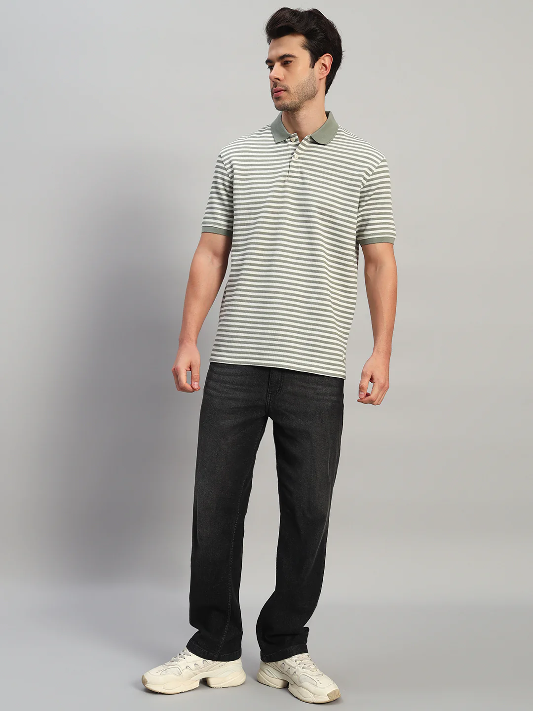 T-Shirt for Men | Breathable & Soft with Color Fastness Regular Fit Polo Neck Poly Cotton Fabric Striped Pattern - Image 7