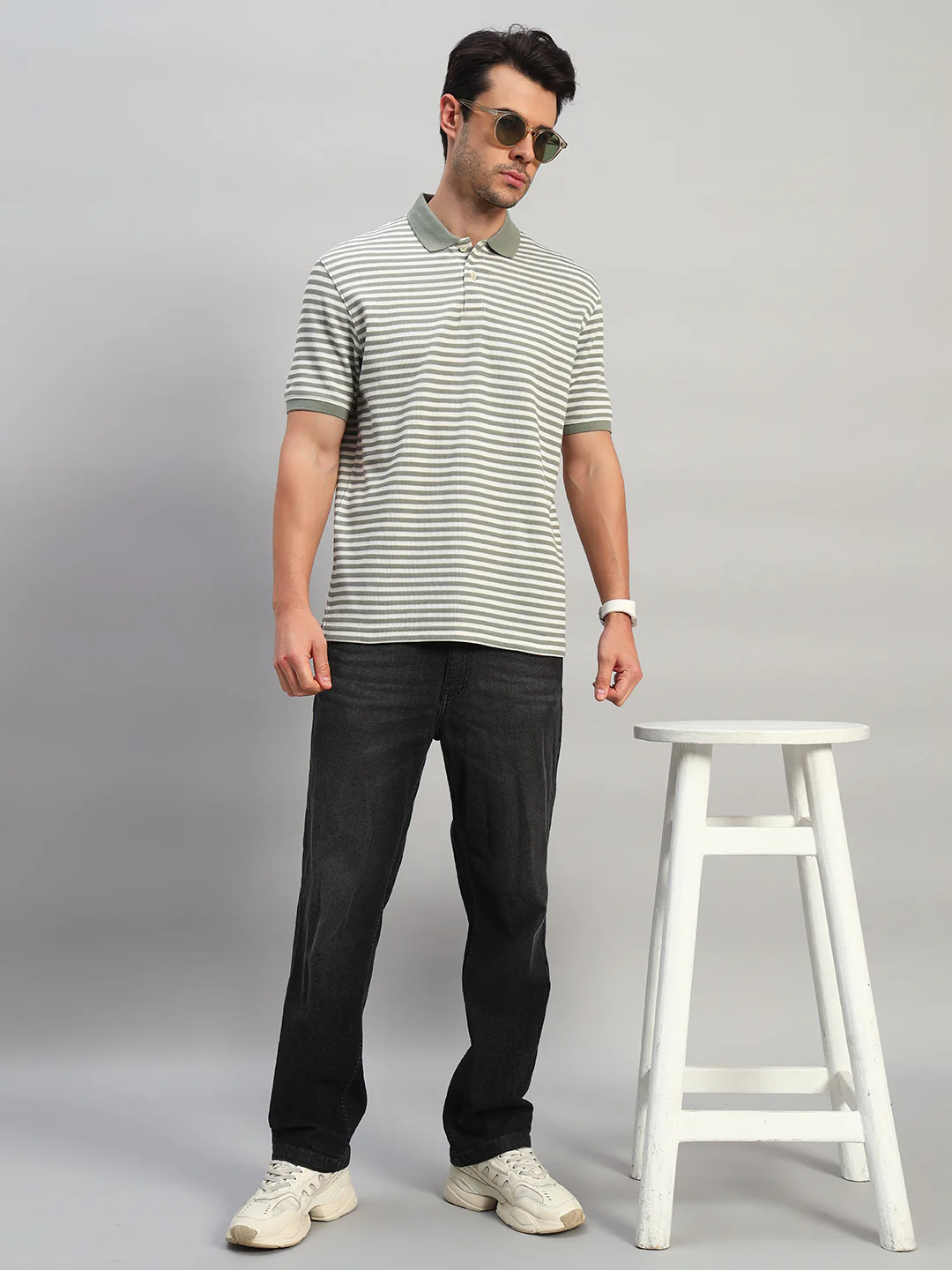 T-Shirt for Men | Breathable & Soft with Color Fastness Regular Fit Polo Neck Poly Cotton Fabric Striped Pattern - Image 8