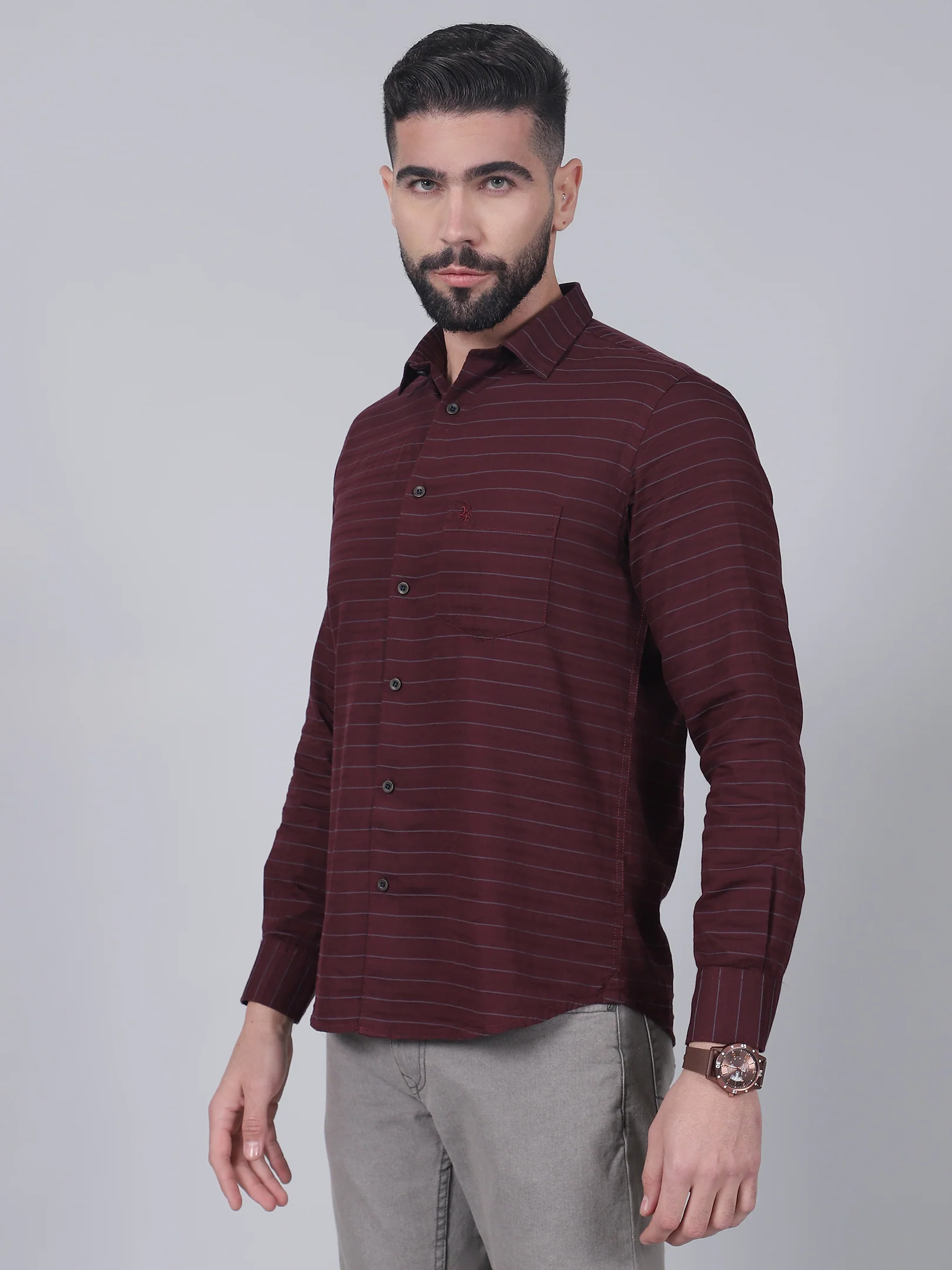 Casual Shirt for Men | Breathable & Soft with Color Fastness Regular Fit Spread Collar Neck Cotton Fabric Striped Pattern - Image 3