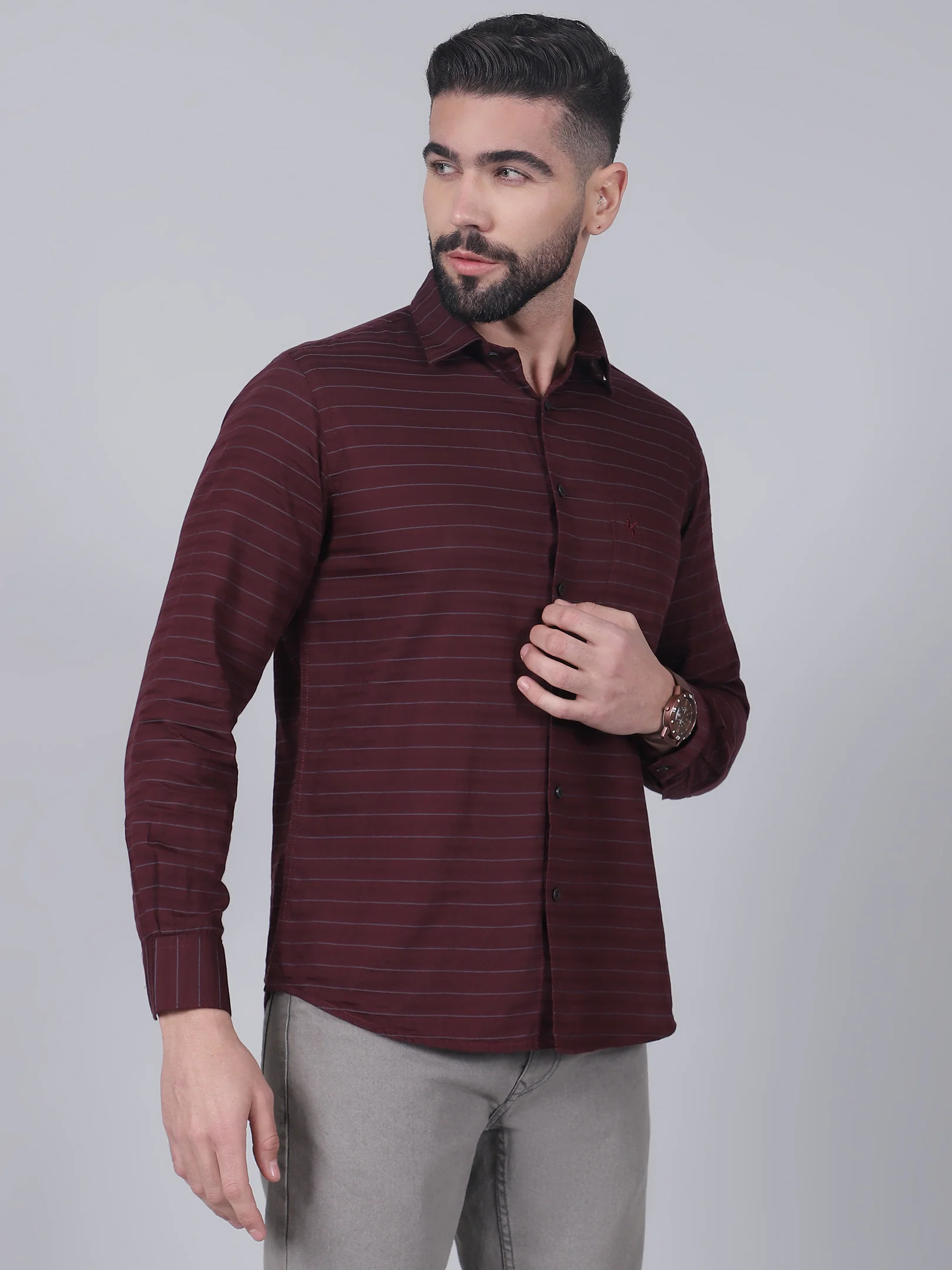Casual Shirt for Men | Breathable & Soft with Color Fastness Regular Fit Spread Collar Neck Cotton Fabric Striped Pattern - Image 4