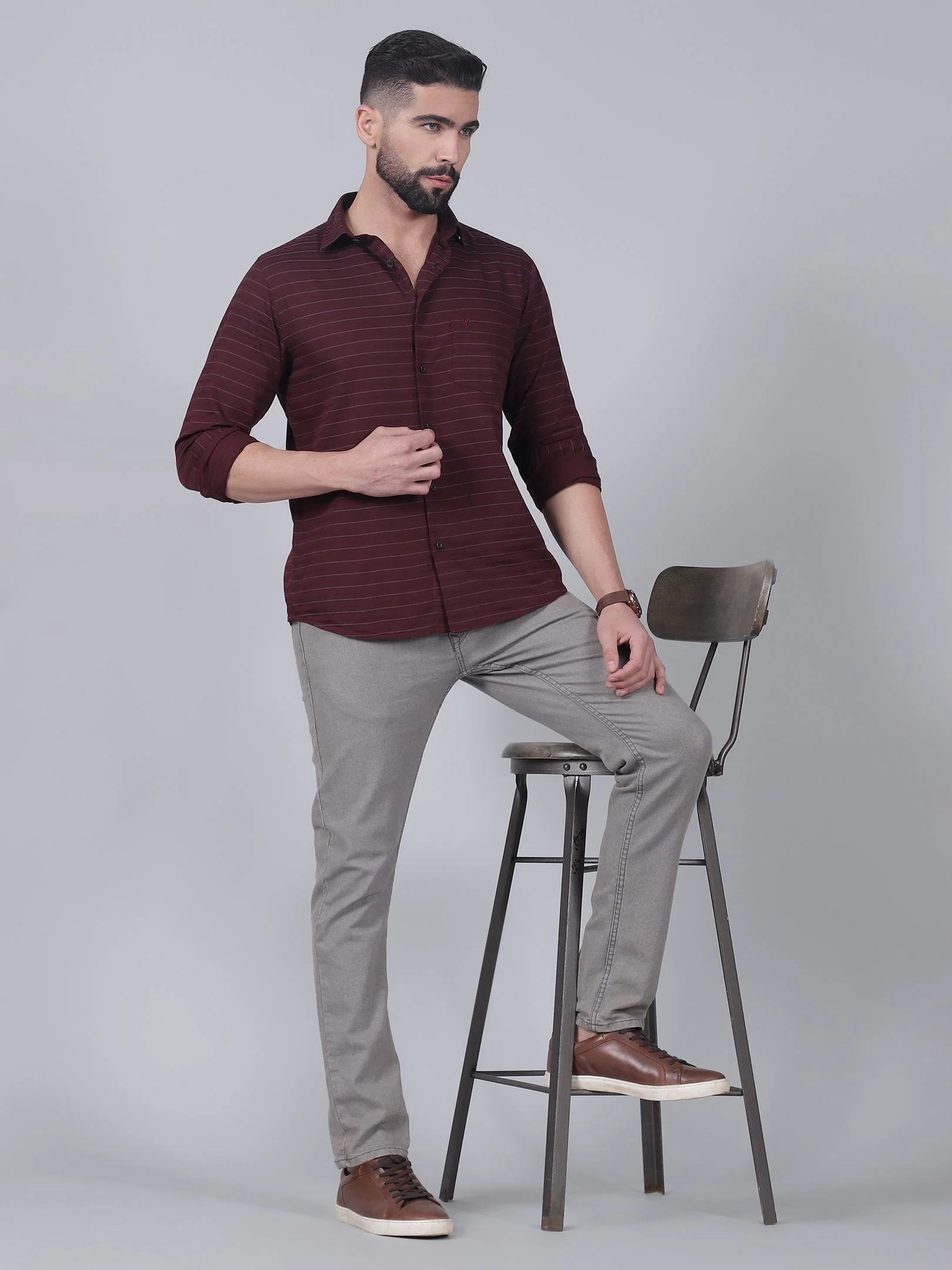 Casual Shirt for Men | Breathable & Soft with Color Fastness Regular Fit Spread Collar Neck Cotton Fabric Striped Pattern - Image 5