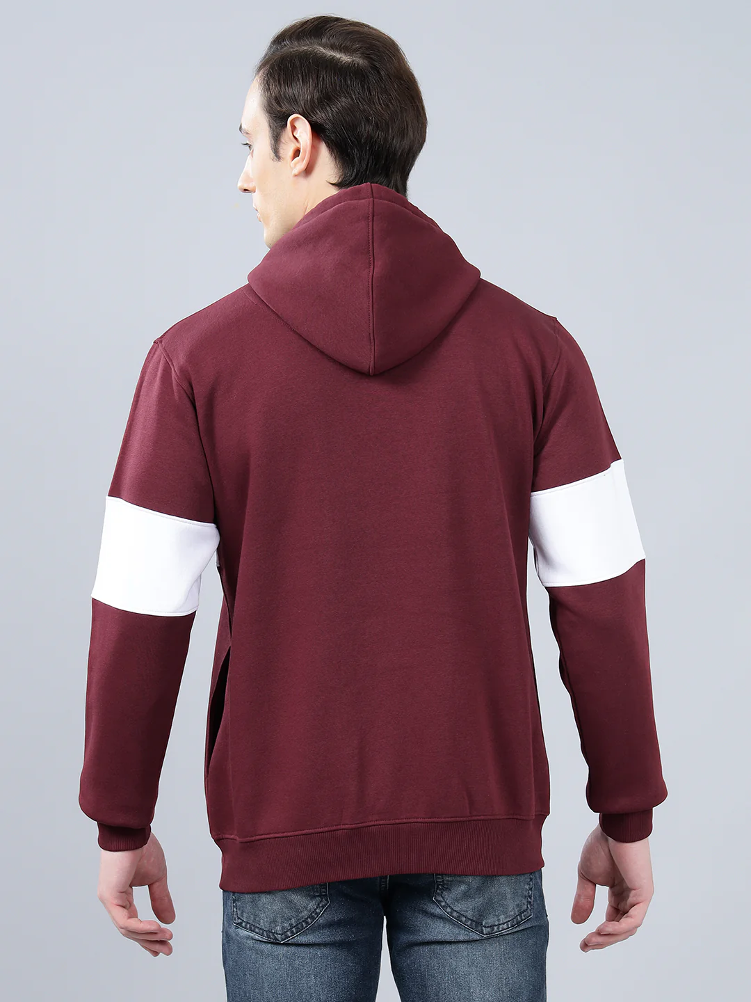 Men's Striped Maroon Hoody Neck Sweatshirt - Image 2