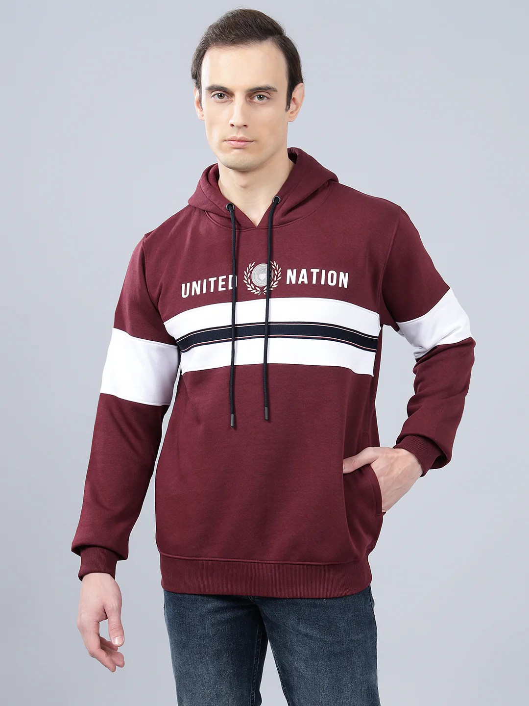 Men's Striped Maroon Hoody Neck Sweatshirt - Image 3