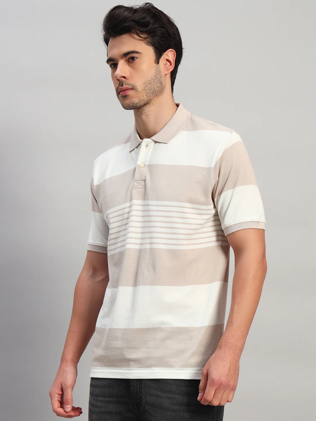 T-Shirt for Men | Breathable & Soft with Color Fastness Regular Fit Polo Neck Poly Cotton Fabric Striped Pattern - Image 4